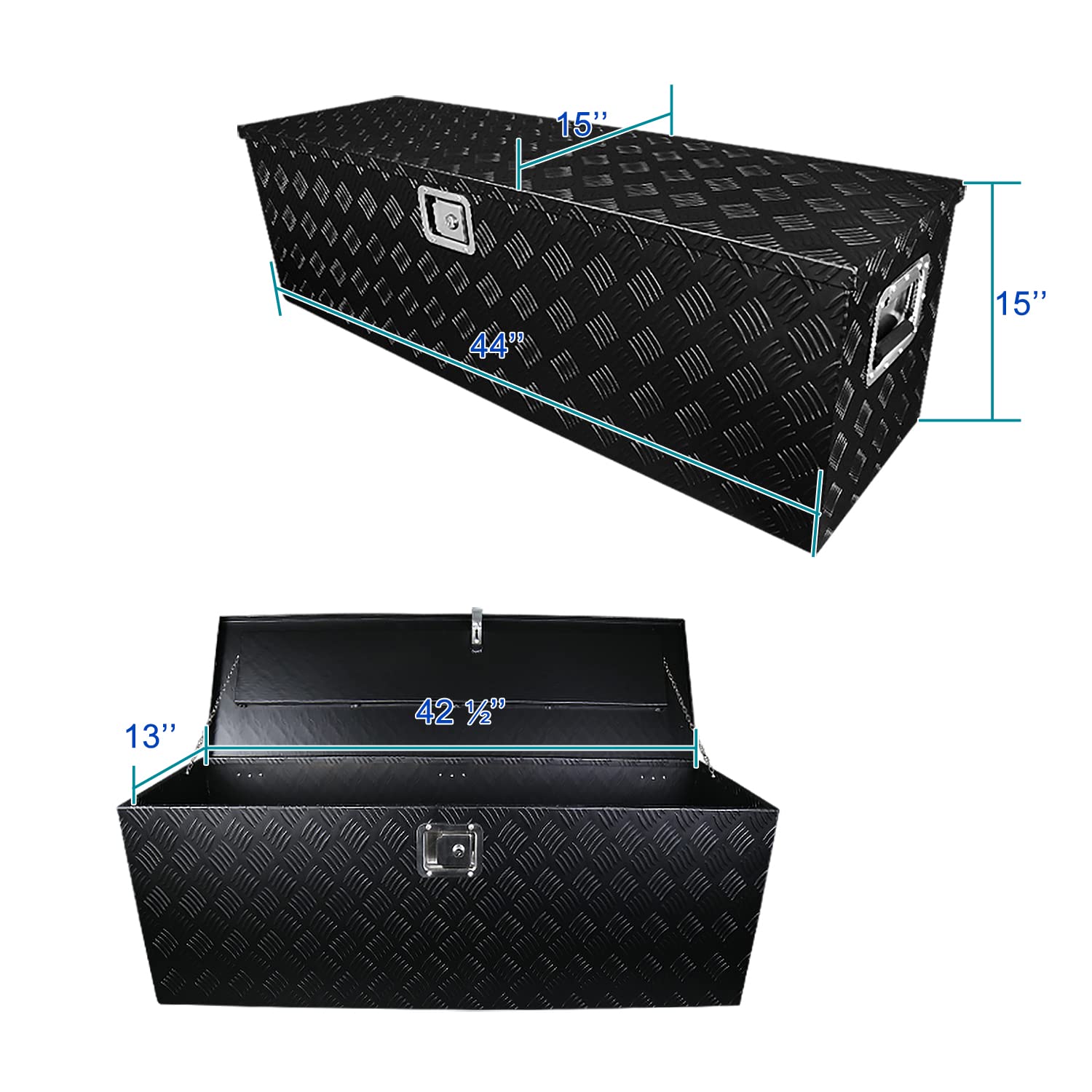 Heavy Duty Aluminum Tool Box SPEC-D TUNING 44"x15"x15" Black Truck Utility Chest Storage with Lock & Key For Pickup Truck Bed, RV Trailer