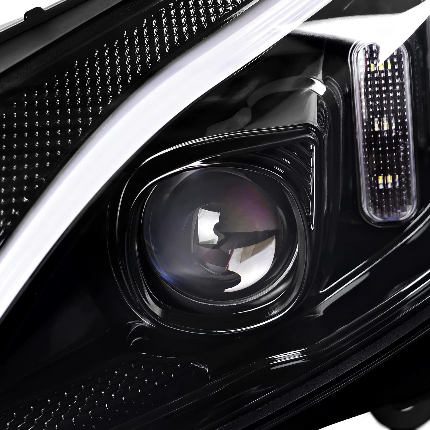 Jet Black SPEC-D TUNING Projector Headlights w/Switchback LED Strips and Sequential Turn Signal Compatible with 2015-2018 Mercedes-Benz C-Class W205