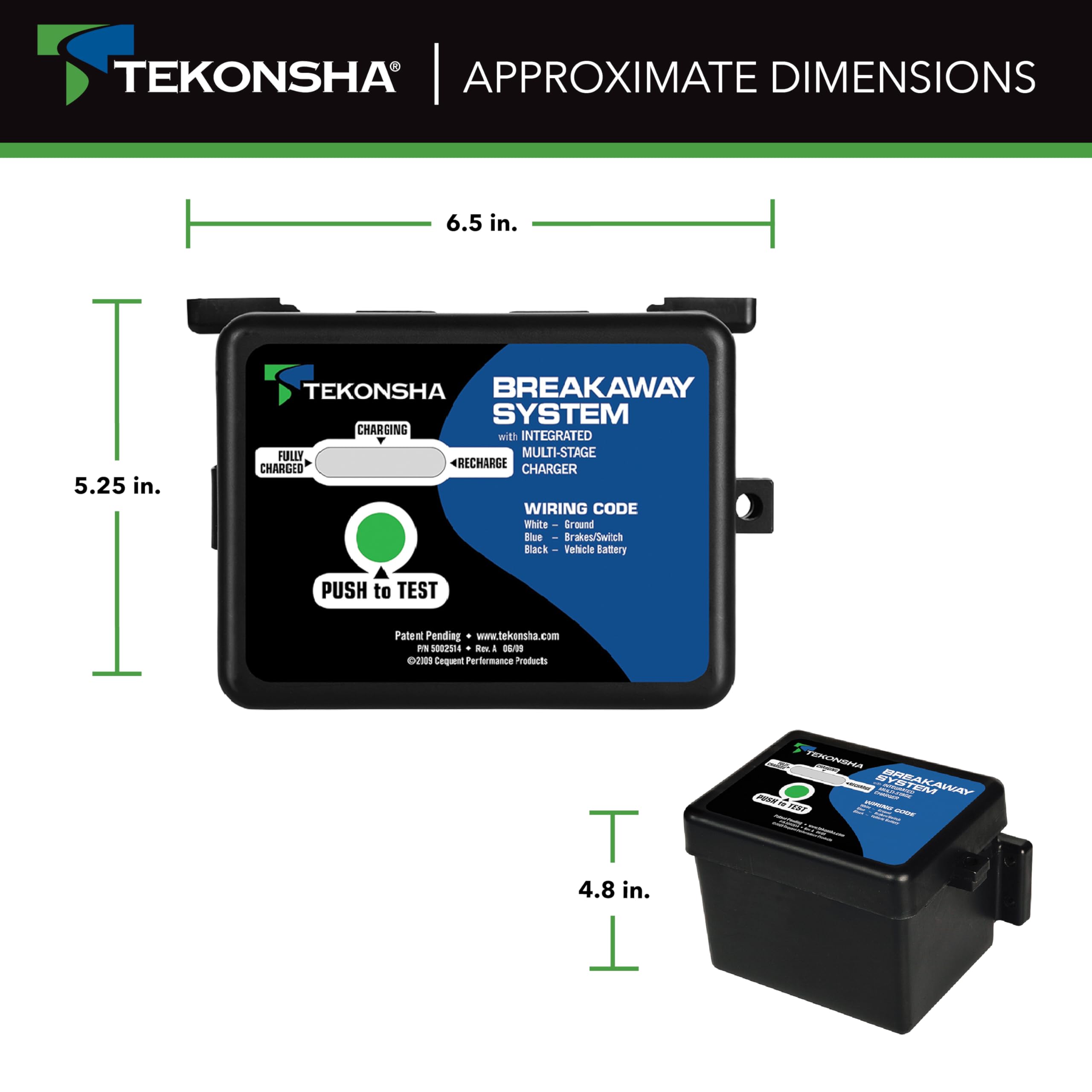 Shur-Set III Tekonsha 50-85-313 Breakaway System with LED Test Meter, Battery, Breakaway Switch and Charger - Black