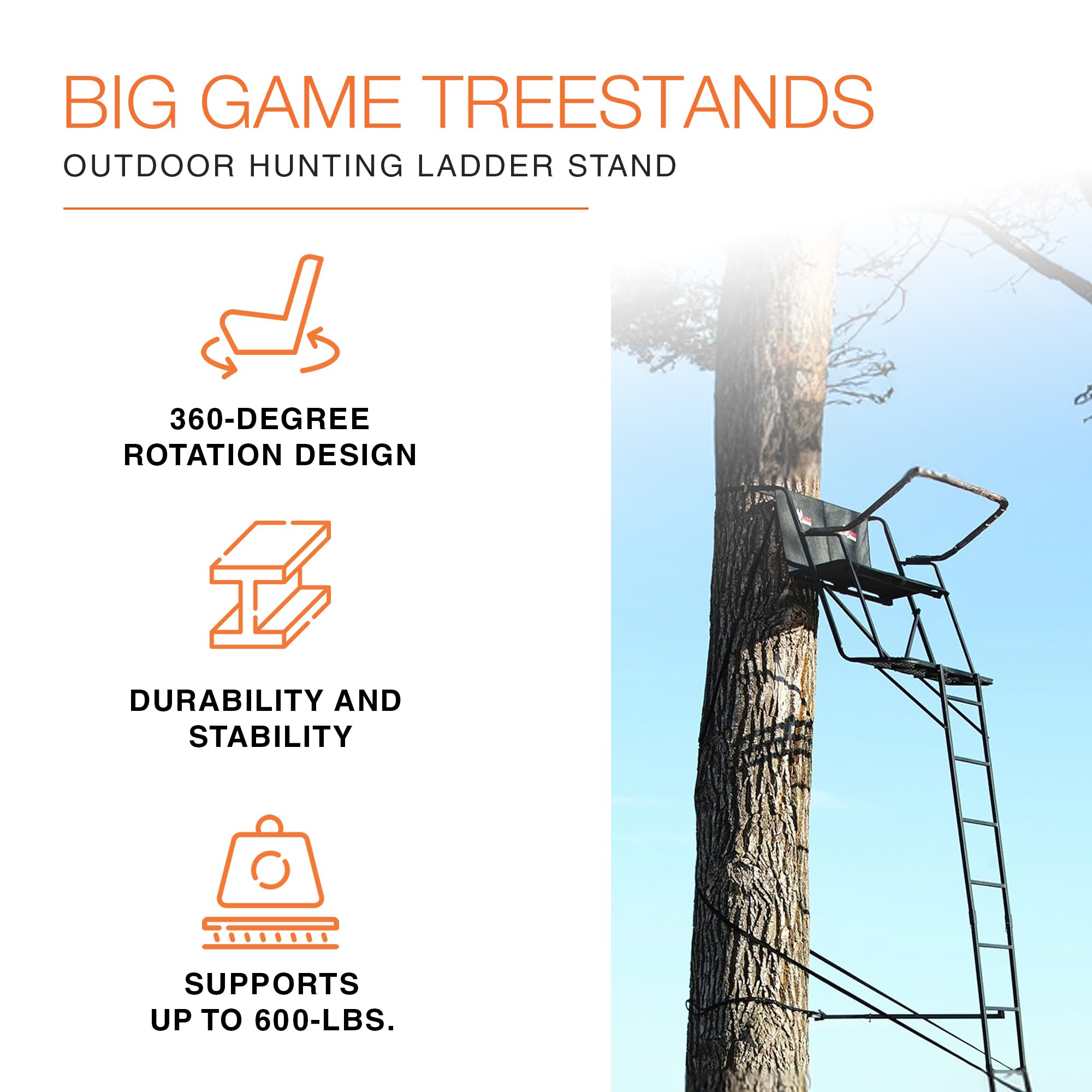 2-Person BIG GAME Ladder Tree Stand for Hunting Deer with Seat, 16' Tall, Camo/Black - Adjustable Climbing Treestand with Platform and Safety Harness for Shooting