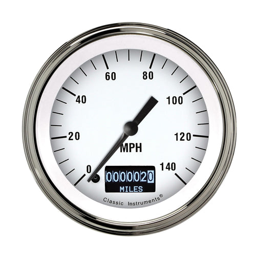 White Hot Classic Instruments WH55DSLF 3 3/8" Speedometer 140 MPH with Information Screen Stainless Low Step Bezel Flat Glass Lens