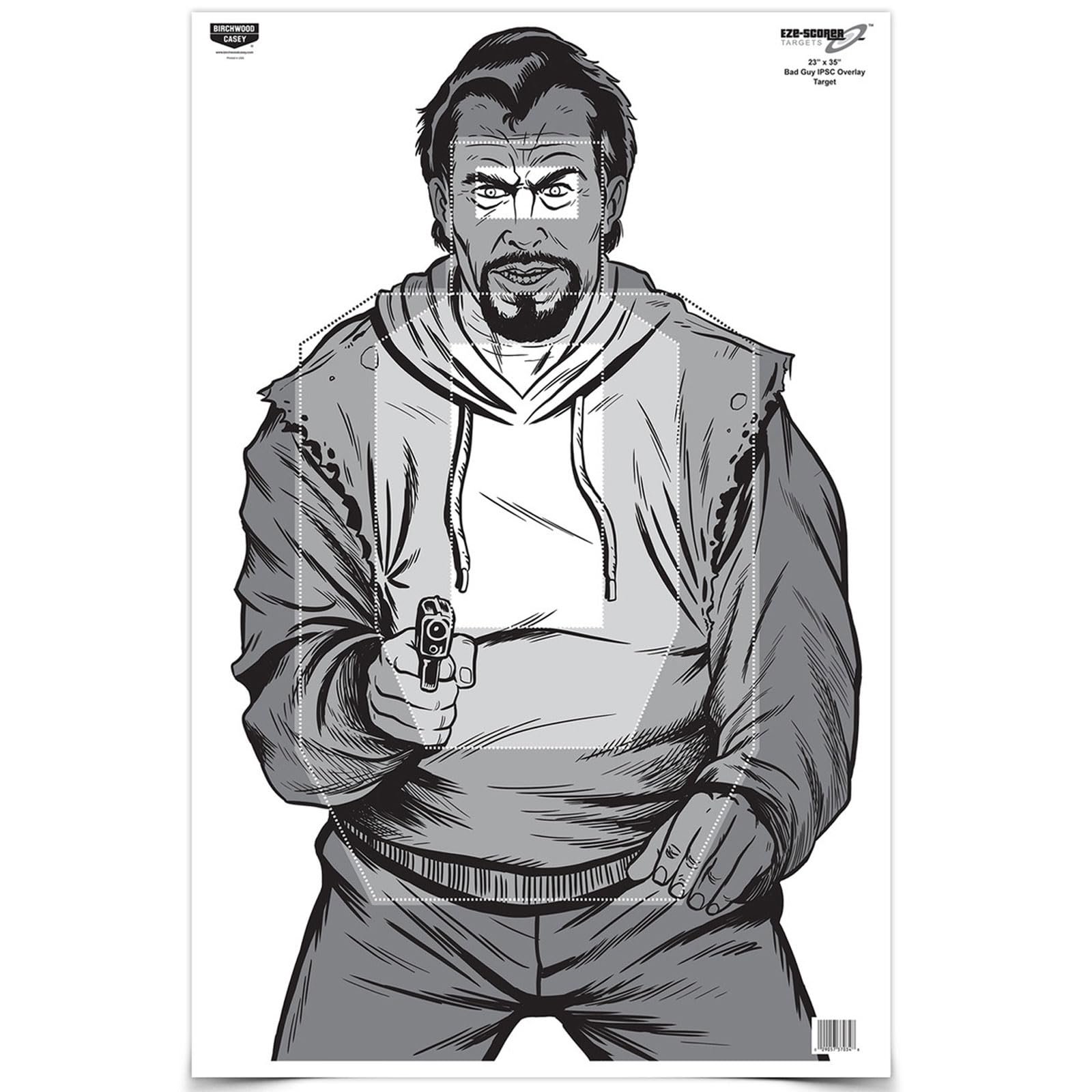 Birchwood Casey BC Bad Guy Eze-Scorer Paper Target (Per 100), 23 x 35-Inch, IPSC Overlay