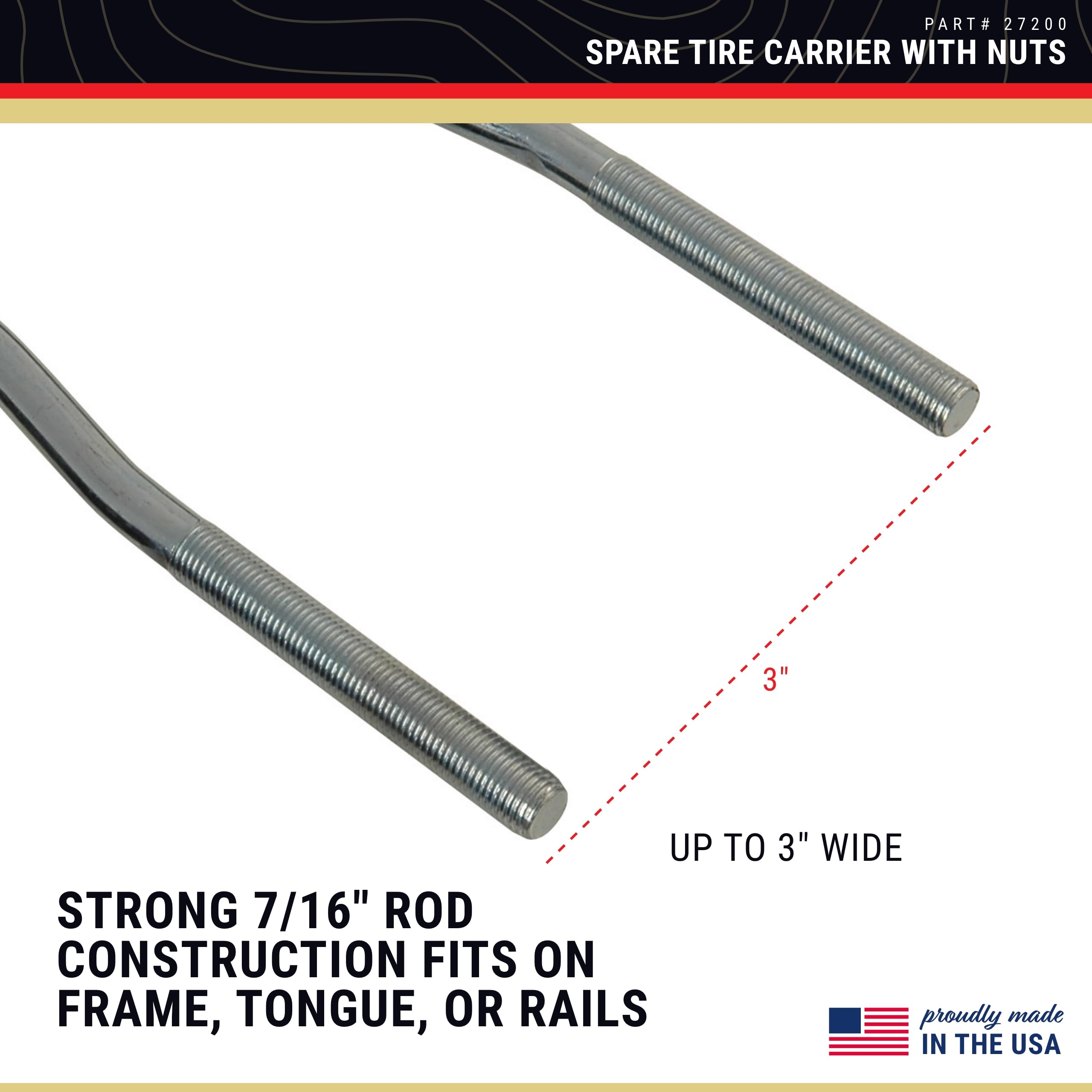 U-Bolt Spare Tire Carrier - CE Smith Durable Zinc-Plated Boat Accessories - 8-3/4" (27200)