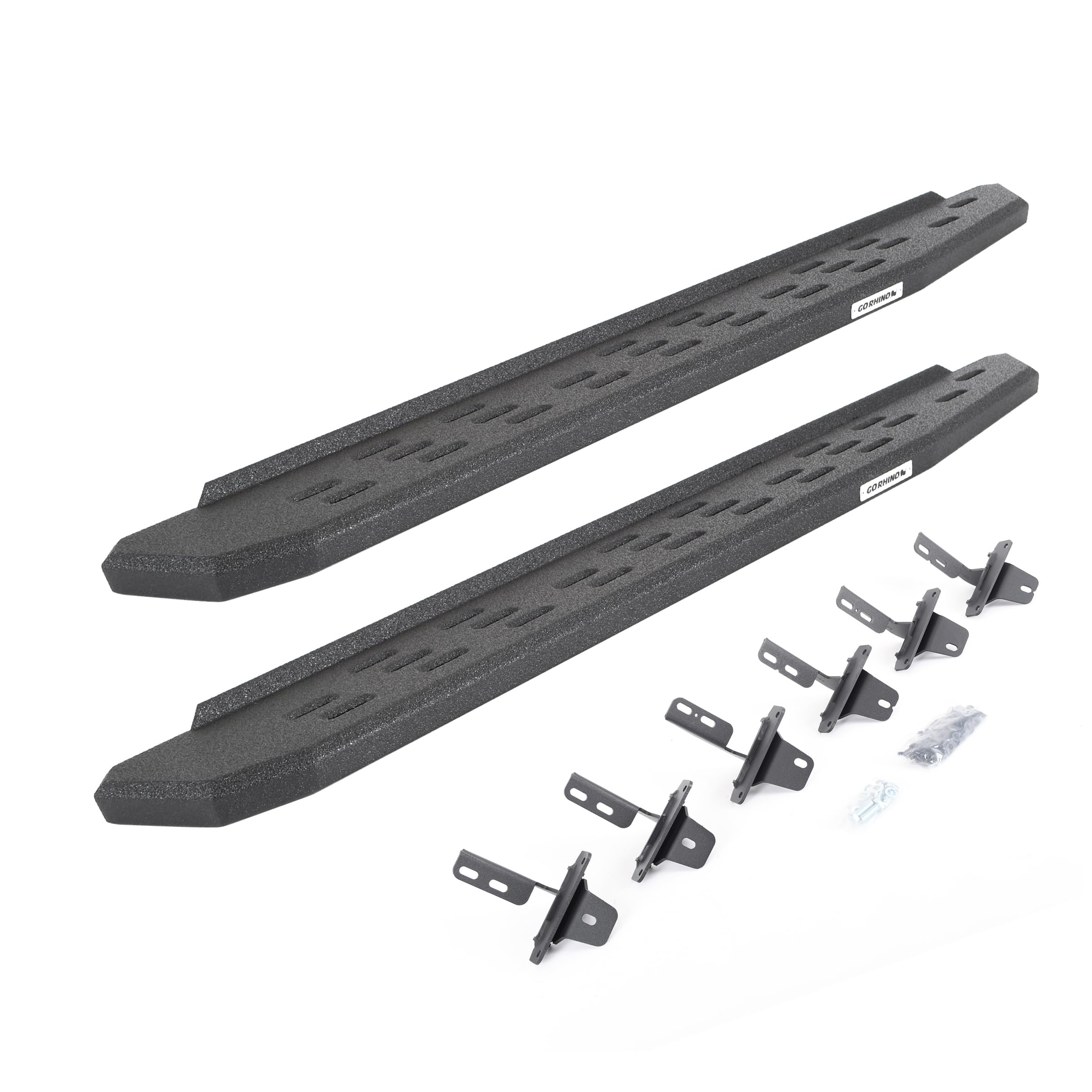 RB30 Running Boards & Brackets Go Rhino | Galvanized Steel, Protective Bedliner Coating | 69613157T | Fits 2021-2025 Ford Bronco 2-Door (Excludes Bronco Sport)
