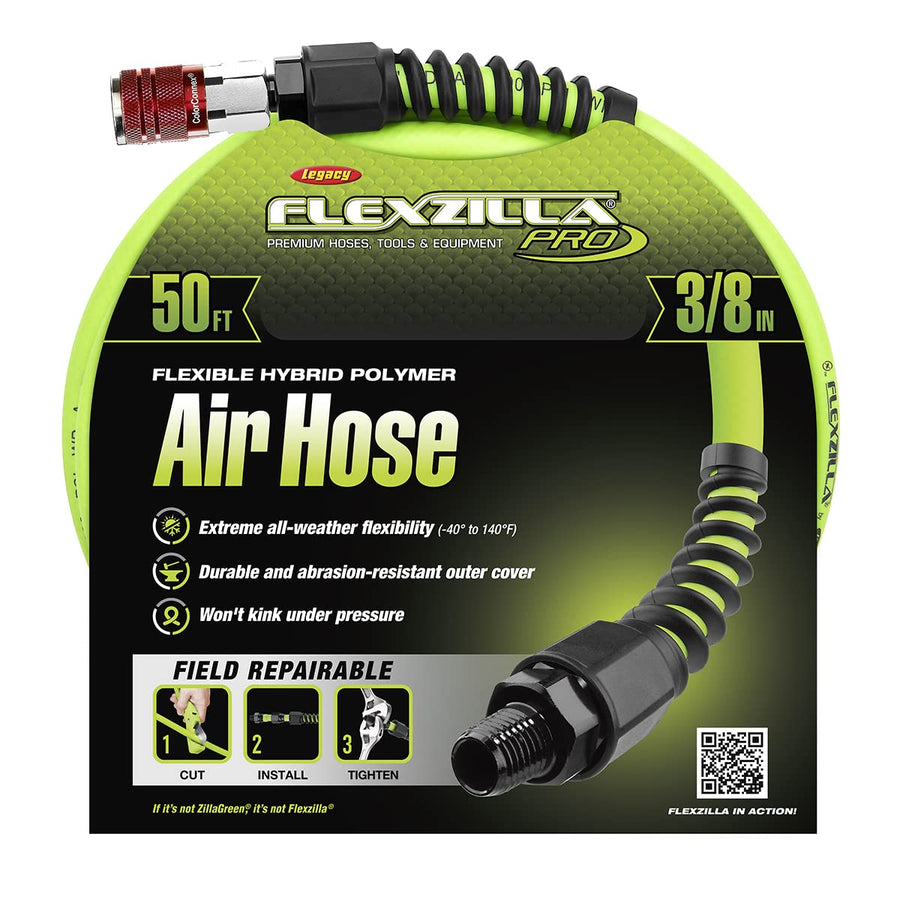 Flexzilla Pro Air Hose with Industrial Type D ColorConnex Coupler and Plug, 3/8 in. x 50 ft. - HFZP3850YW2-D