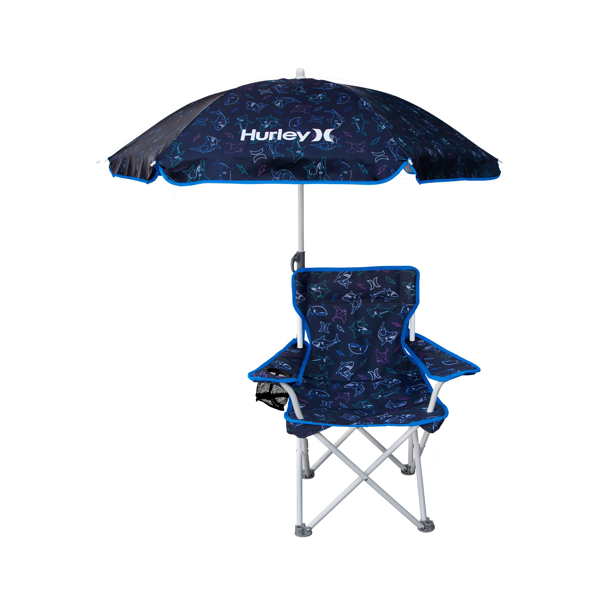 Kids Hurley Quad Chair with Umbrella, One Size, Navy Shark