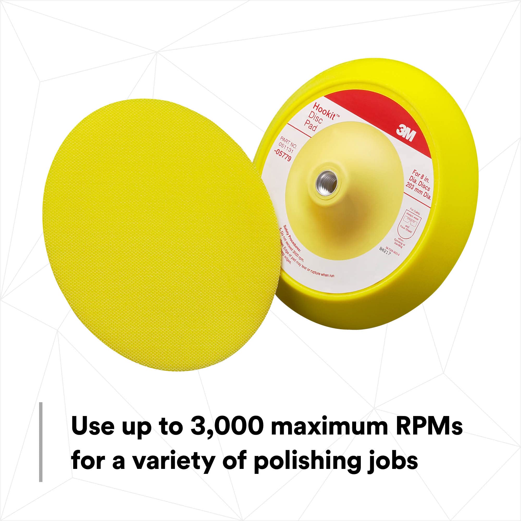 3M Hookit Disc Pad, 8 in, Medium Density Foam, 05779, Abrasive Disc Pad for Paint Stripping, Primer Sanding, Polishing or Grinding