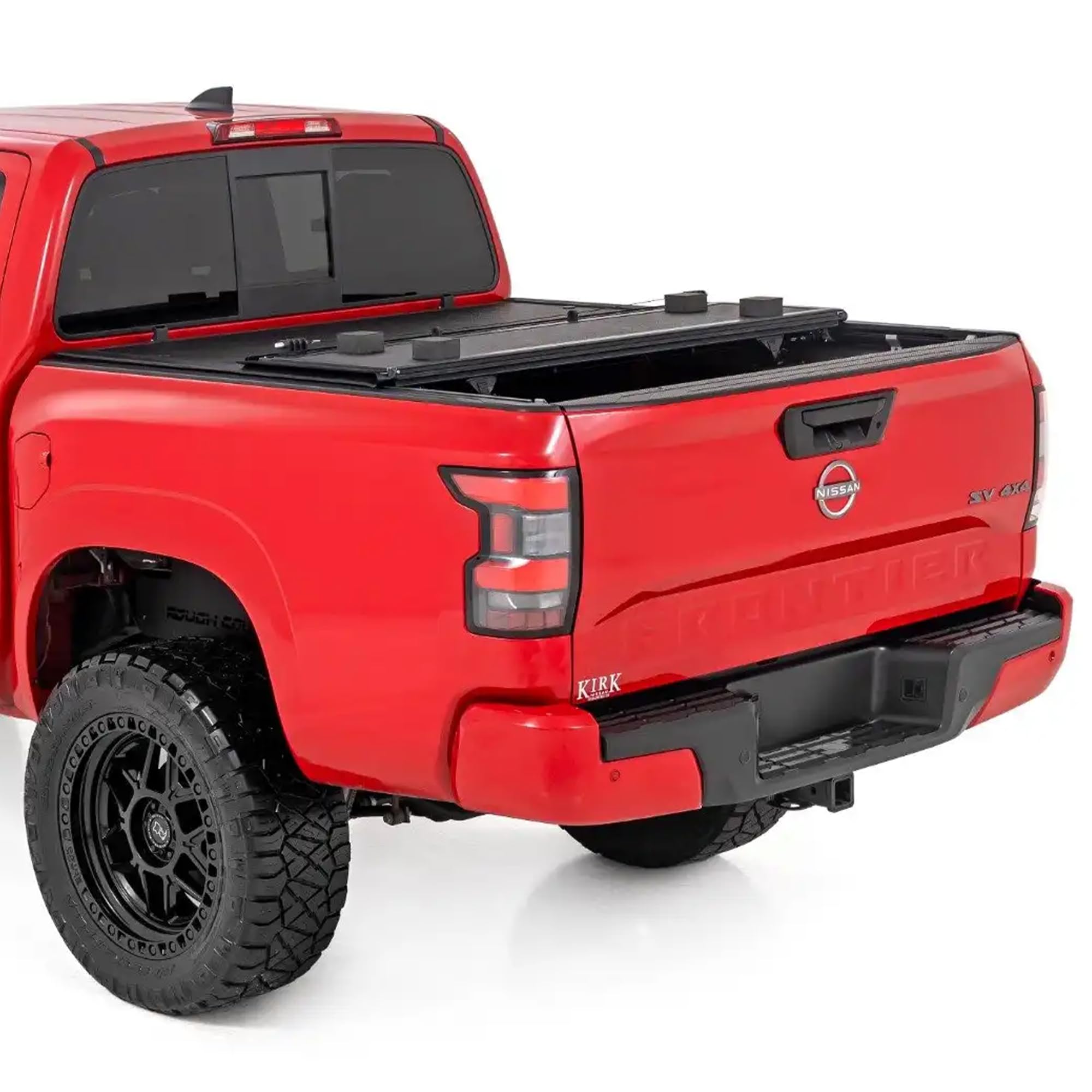 Hard Tri-Fold Rough Country Tonneau Cover for Nissan Frontier (2022-2026) - Low-Profile Aluminum Truck Bed Cover, Fits 5' Bed (58.9-59.5") w/Utili-Track Cargo MGMT