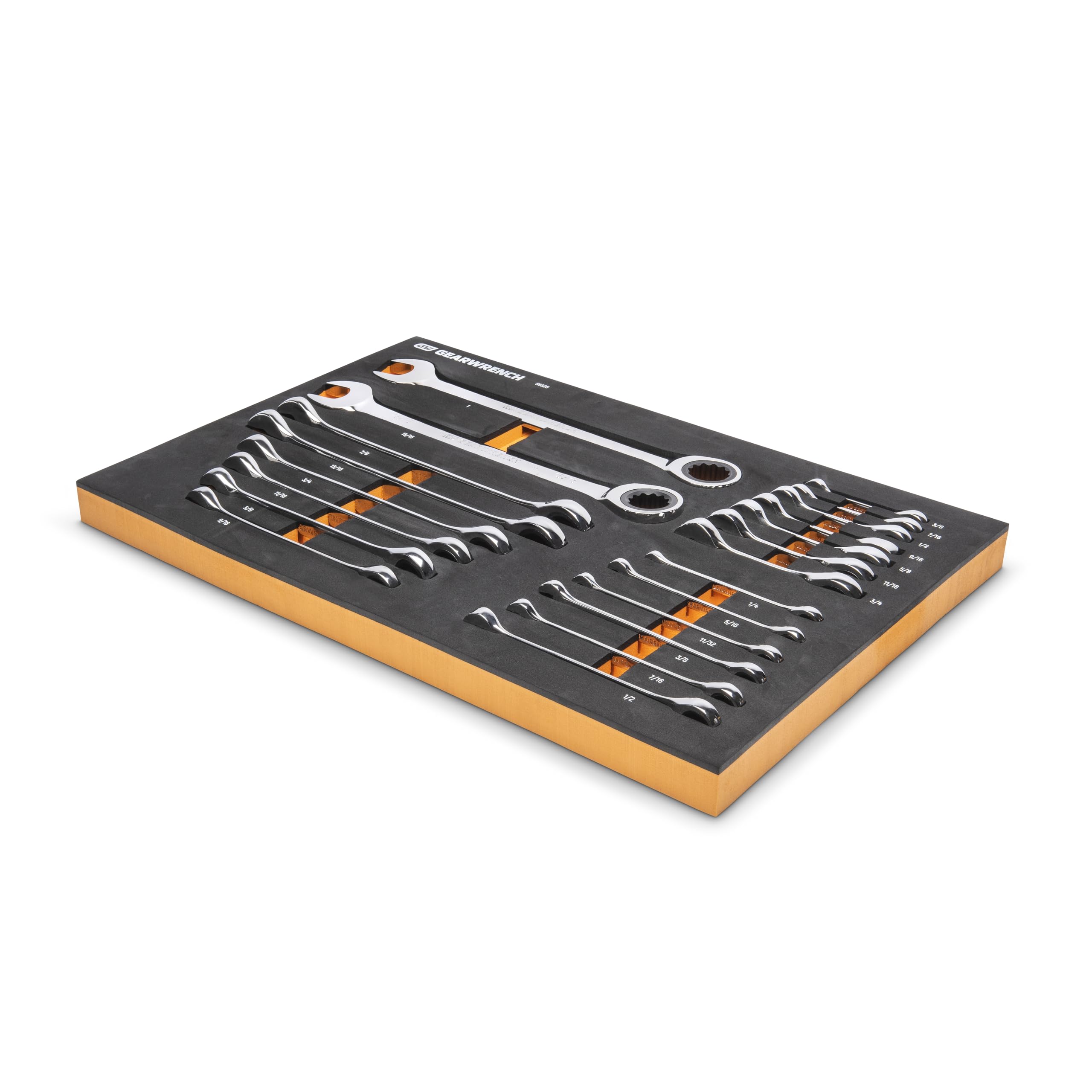 72T GEARWRENCH 21 Piece Standard & Stubby Ratcheting Wrench Set with EVA Foam Tray - 86526