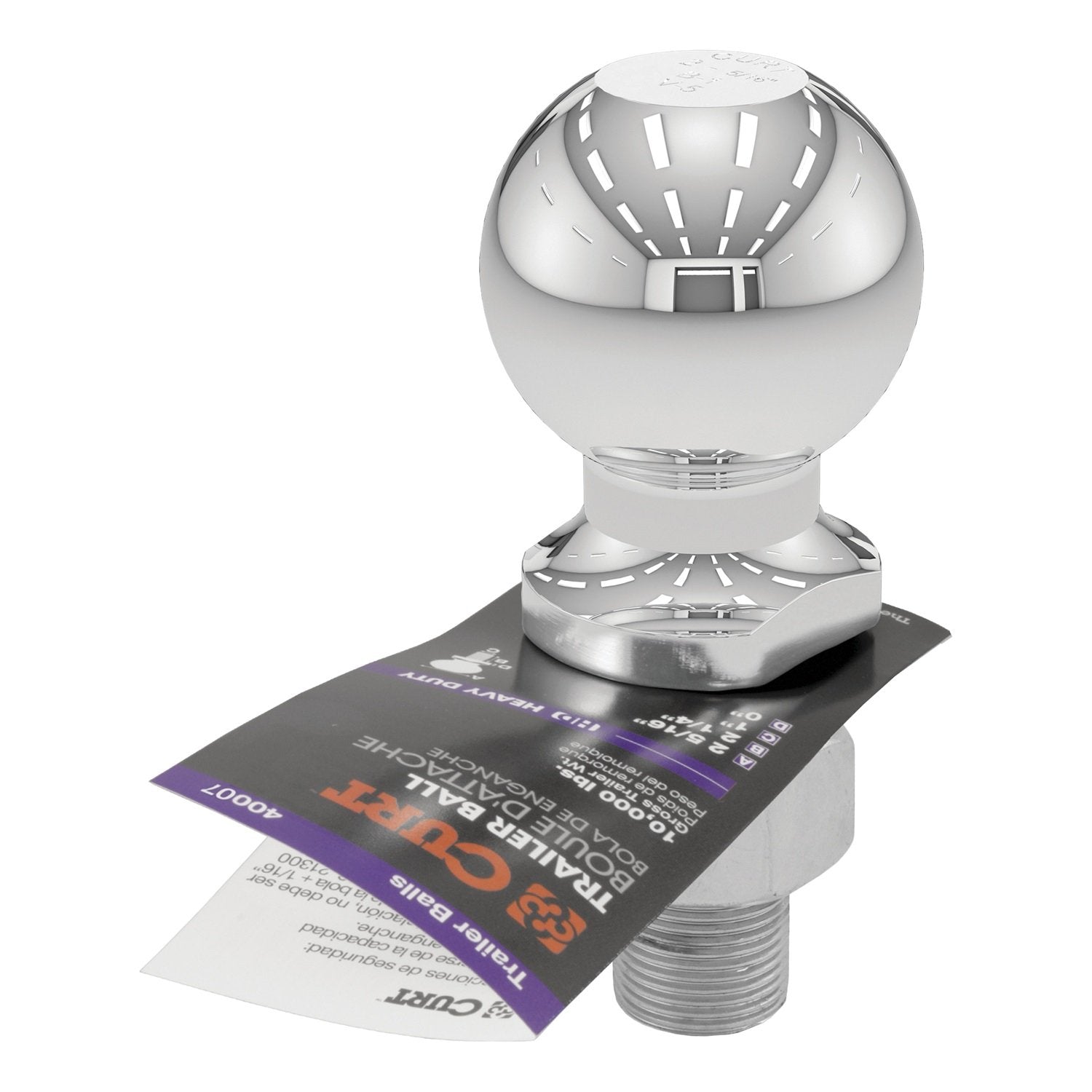 CURT 40007 Trailer Hitch Ball Chrome, 10,000 lbs, 2-5/16-Inch Diameter, 1 x 2-1/4-Inch Shank