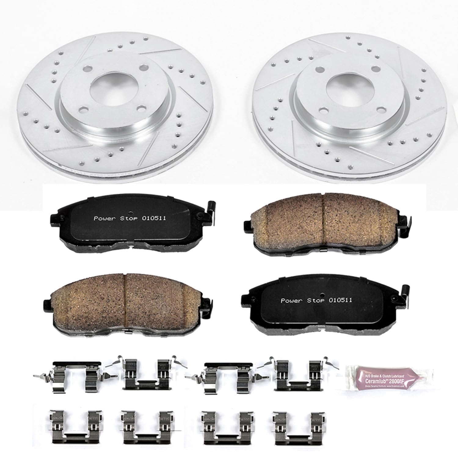 Power Stop K5817 Z23 Carbon Fiber Brake Pads with Drilled & Slotted Brake Rotors Kit Front