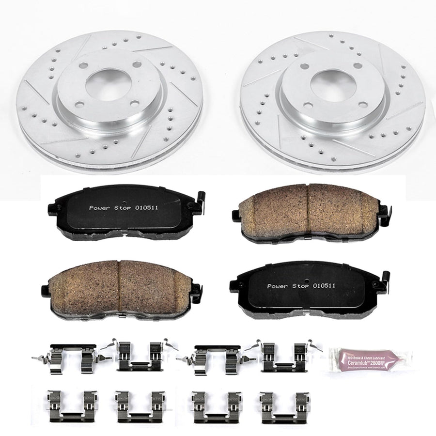 Power Stop K5817 Z23 Carbon Fiber Brake Pads with Drilled & Slotted Brake Rotors Kit Front