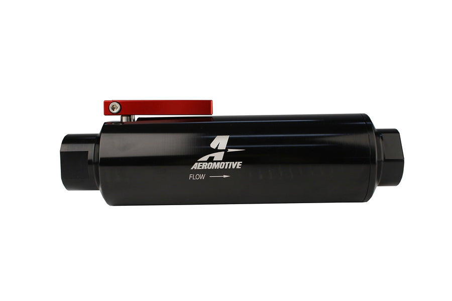 In-Line Aeromotive Shutoff Valve Fuel Filter with 100-Micron Stainless Mesh Element, ORB-12