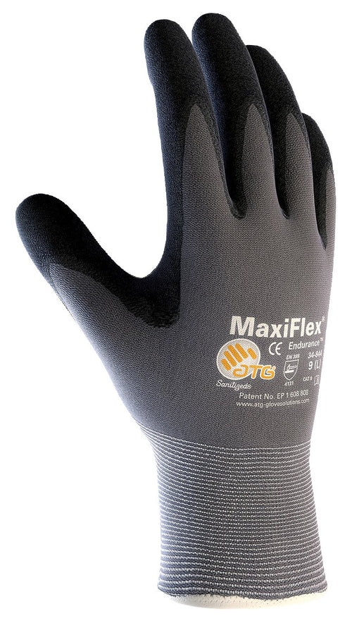 Small MaxiFlex Endurance by ATG Black Nitrile Palm And Finger Coated Work Gloves PIP With Nylon And Lycra Liner And Continuous Knit Wrist