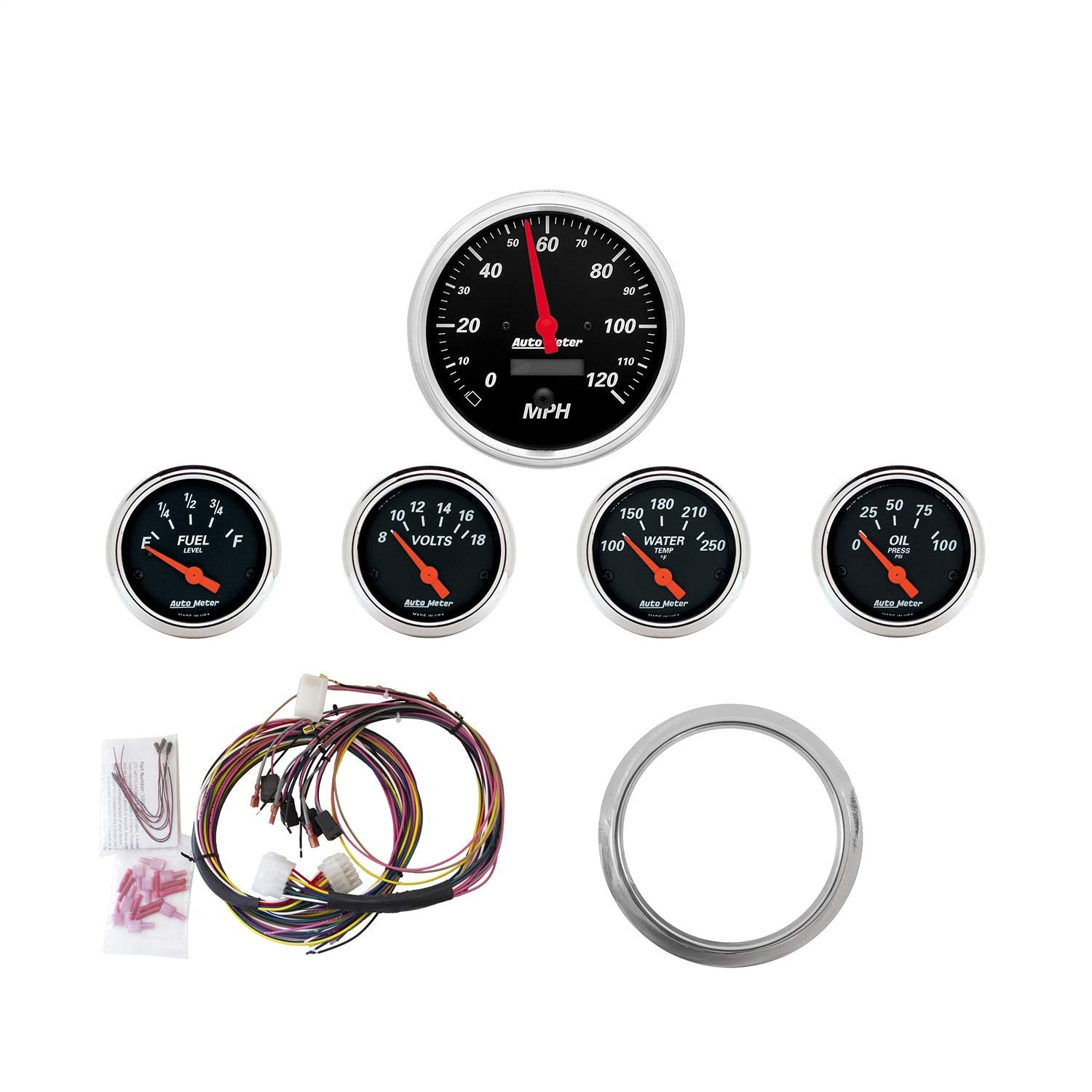 Gauge Kit AutoMeter 7034-DB, 5 Pc, Chevy Car 59-60, Mph/Fuel/Oilp/Wtmp/Bat, Db