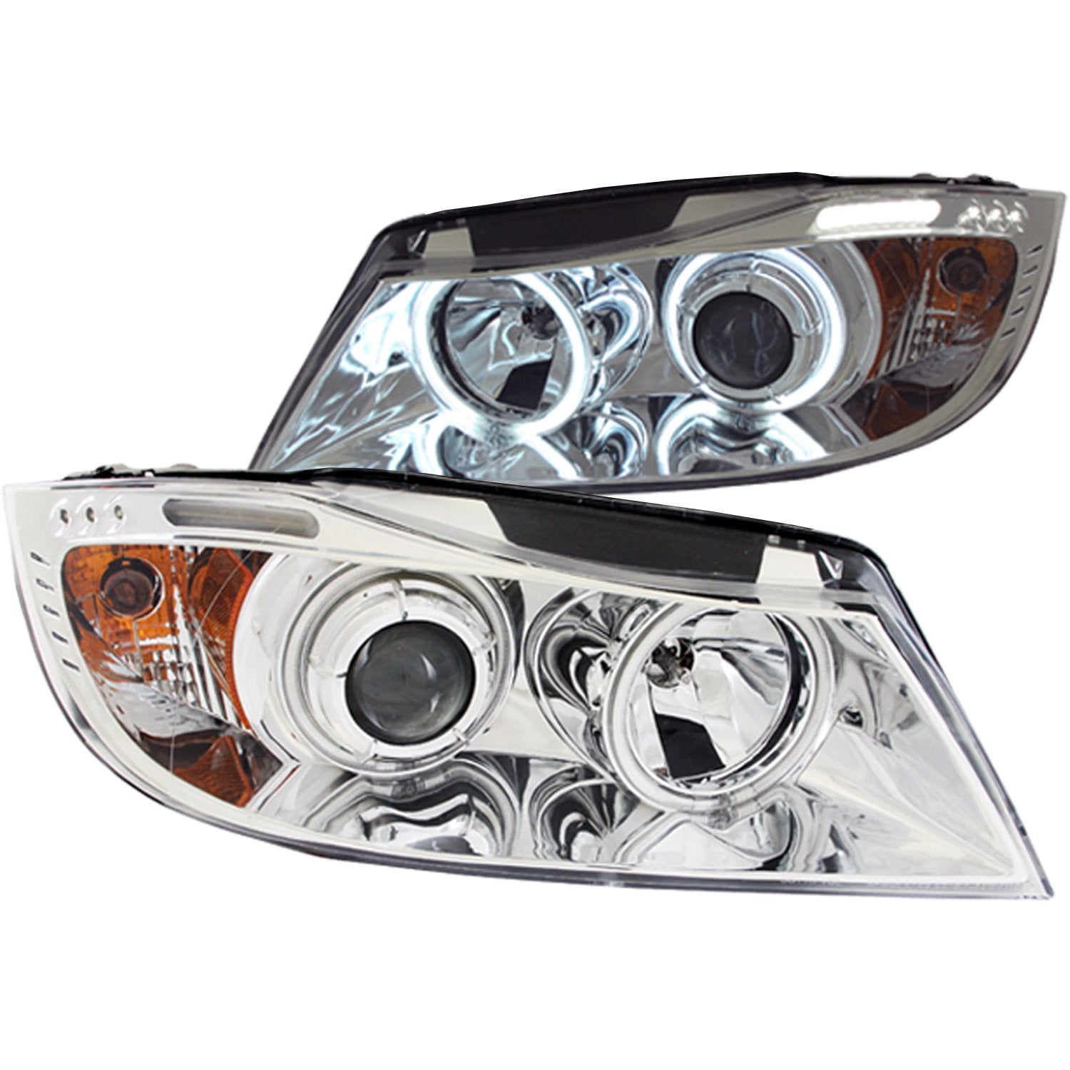 Chrome Clear AnzoUSA Projector Halo Headlight with LED Bar for BMW 3 Series E90-E91 - (Sold in Pairs)