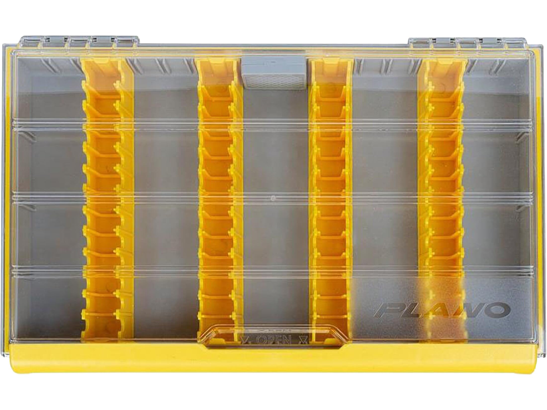 Plano 3700 Edge Vertical Jig & Spybait Box Tackle Storage, Gray and Yellow, Holds Up to 52 Vertical Baits, Rust-Resistant and Waterproof Bait Organizer Box