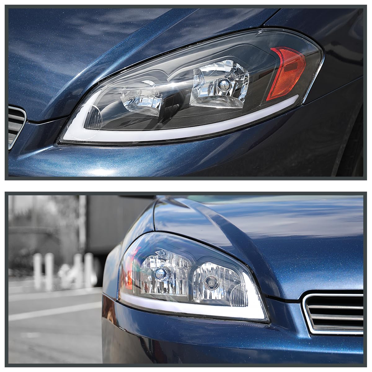 Black Headlights w/Switchback LED Signals SPEC-D TUNING Compatible with 2006-2013 Chevy Impala, Left + Right Pair Headlamps Assembly