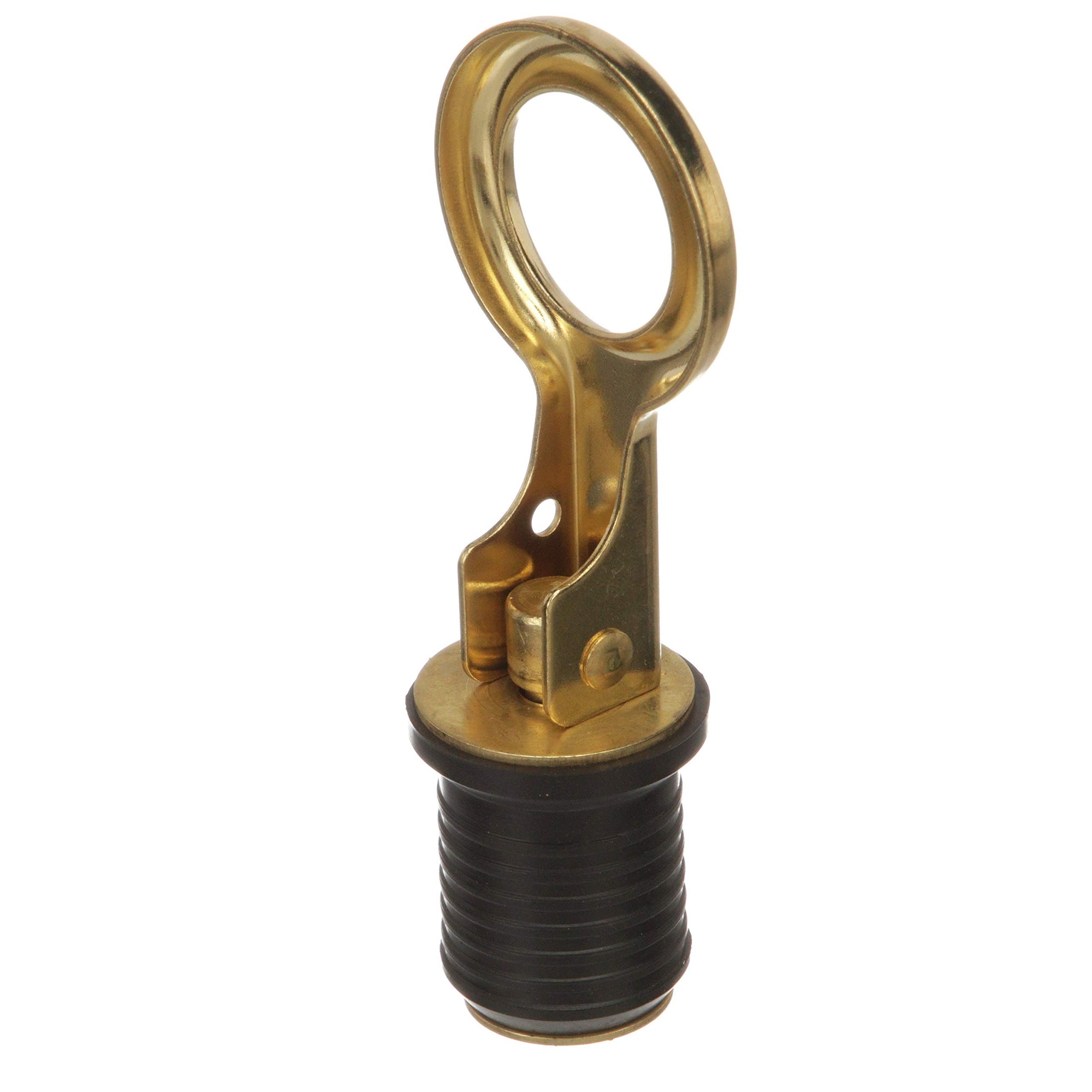 Attwood Snap-Handle 7524A7 Drain Plug, For 1-Inch-Diameter Drains, Locks in Place, Brass Handle, Rubber Plug