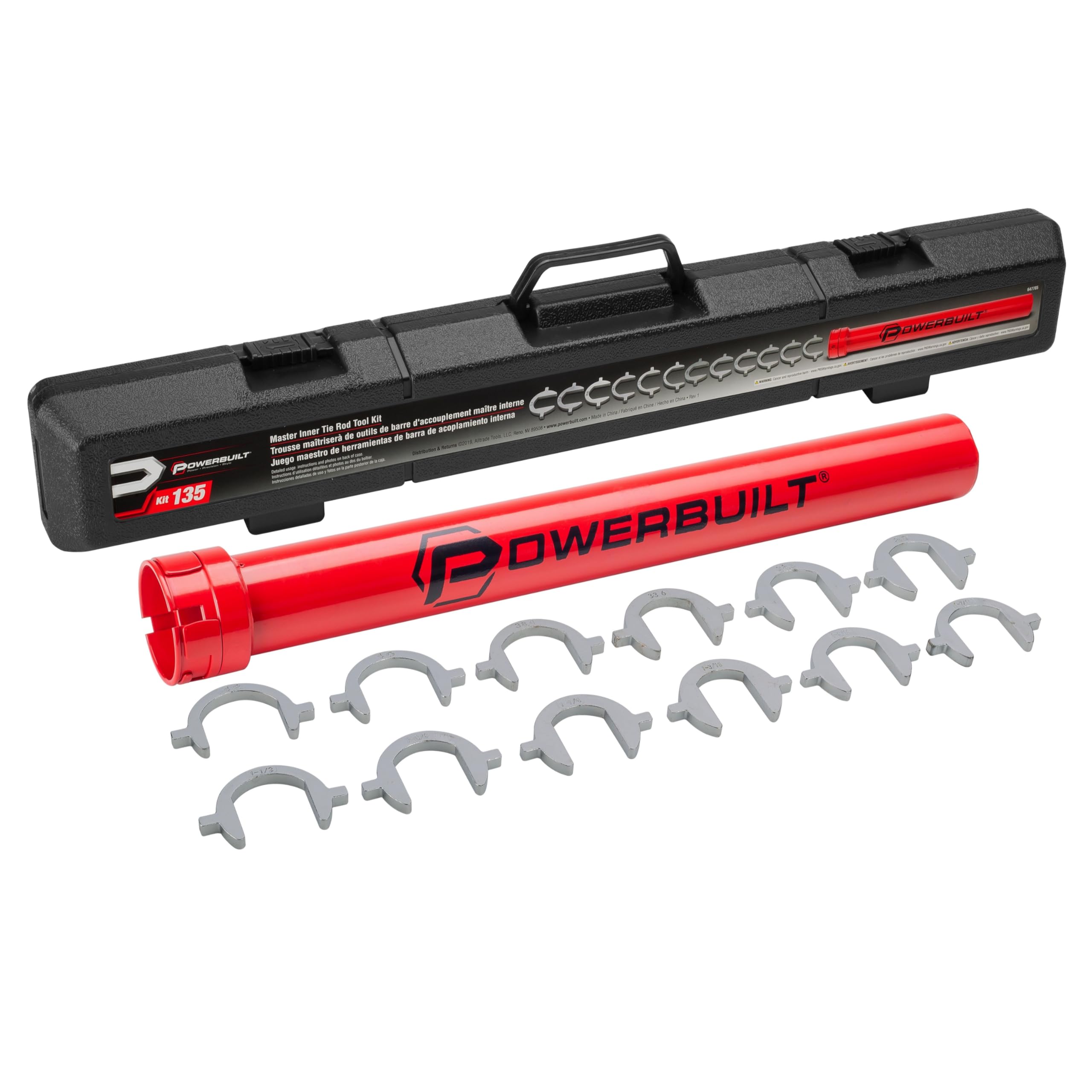 Powerbuilt Master Tie Rod Inner Removal Tool Kit, 13 Pieces, Steering and Suspension, Adapter and Extension Wrench, Storage Case - 647785