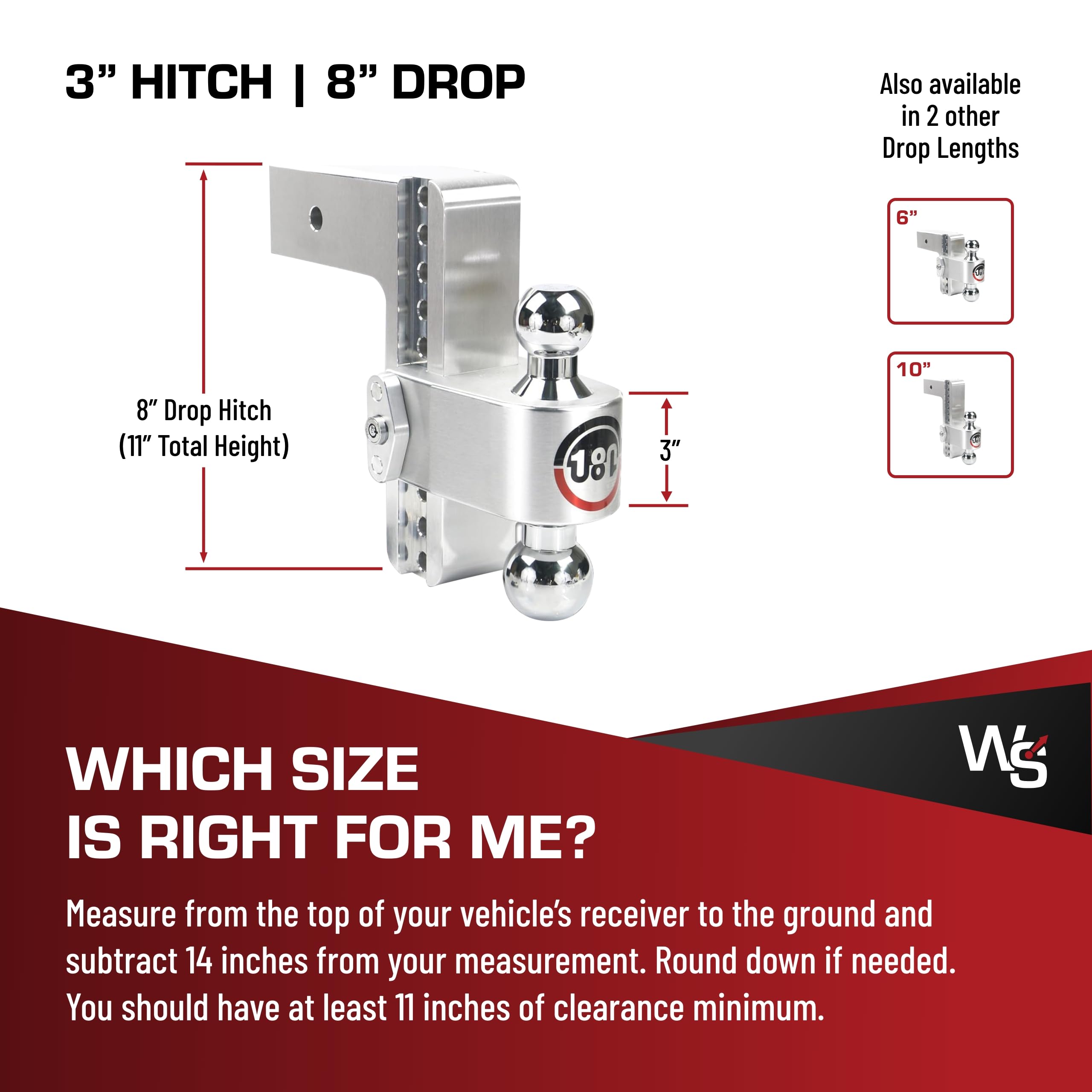 Weigh Safe Adjustable Trailer Hitch - 180-Degree Trailer Hitch for Towing - Compatible with 3" Receivers - 8" Drop, Chrome-Plated Tow Balls, 21,000 GTW, 2-Piece Lock Set
