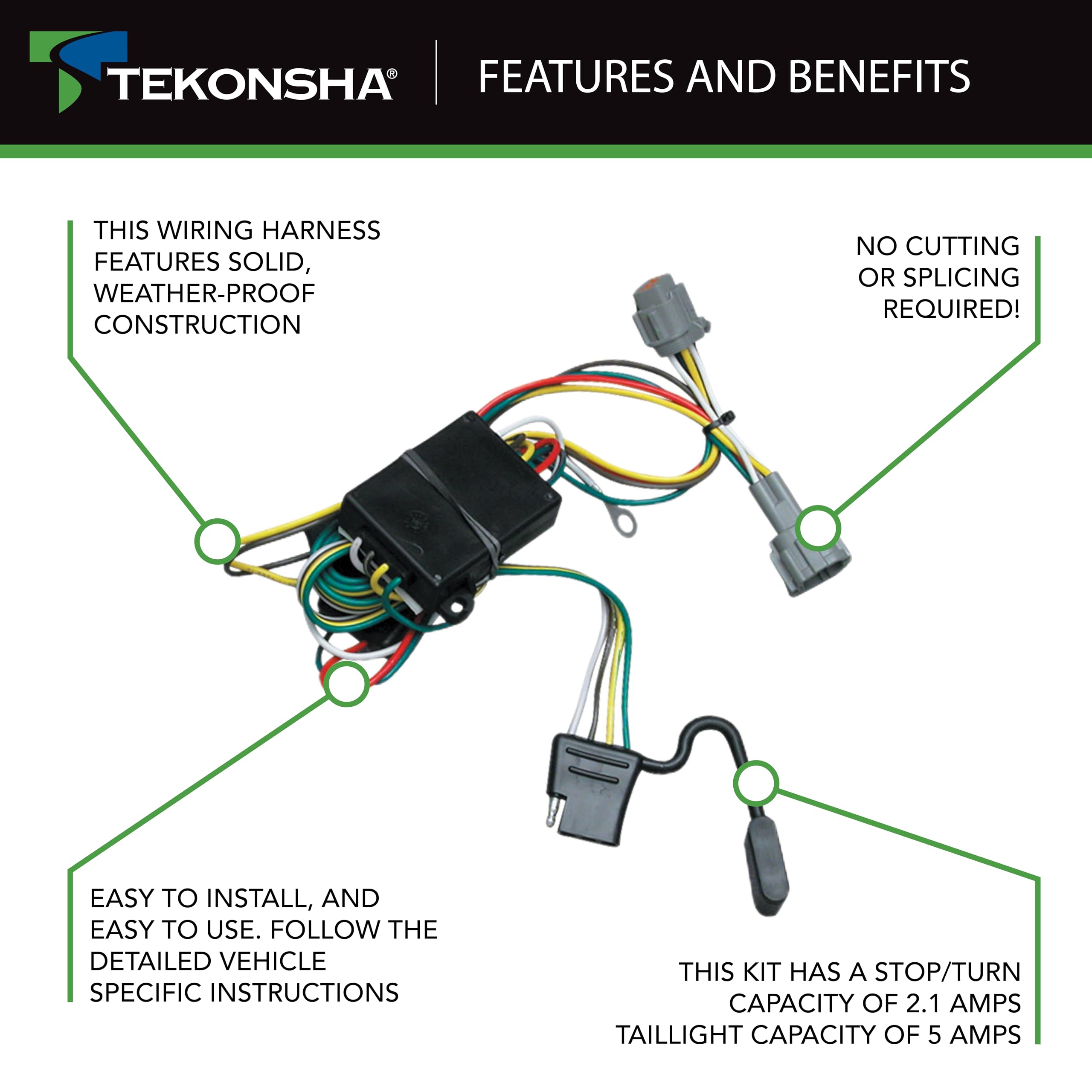 T-One Tekonsha 118362 T-Connector Custom Harness, 4-Way Flat, w/Converter, Compatible with Mercury Villager, Nissan Frontier and Quest