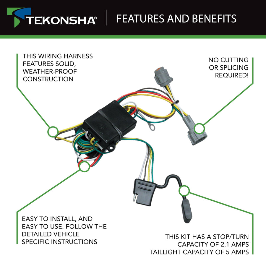 T-One Tekonsha 118362 T-Connector Custom Harness, 4-Way Flat, w/Converter, Compatible with Mercury Villager, Nissan Frontier and Quest