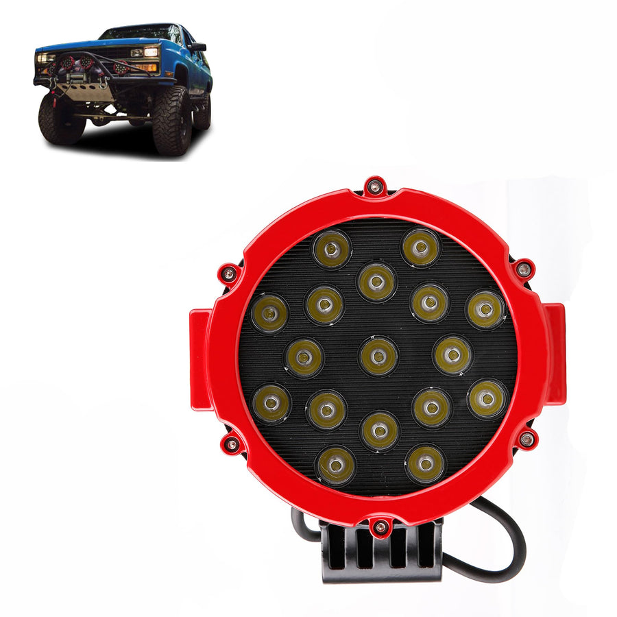 Pair of Black Horse 7" Dia LED Lights Spot and Flood Red Trim Ring Compatible with All Cars,Trucks and SUVs-PL2265RKT