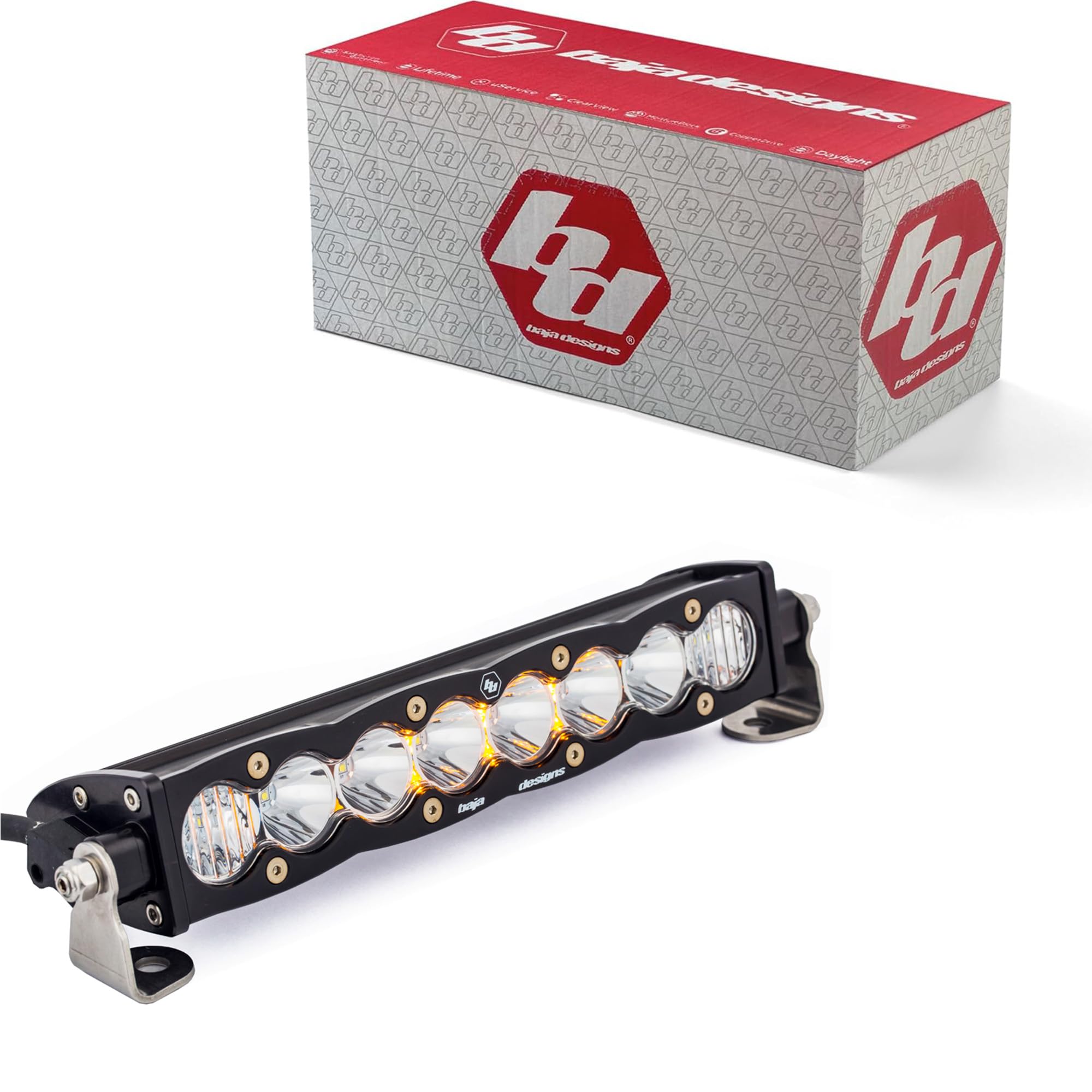 S8 LED Baja Designs 10" Light Bar - Slim Off-Road LED Light Bar for Trucks, Wranglers, 4x4, UTV, ATV - Amber Backlight (Driving/Combo; Clear Lens)