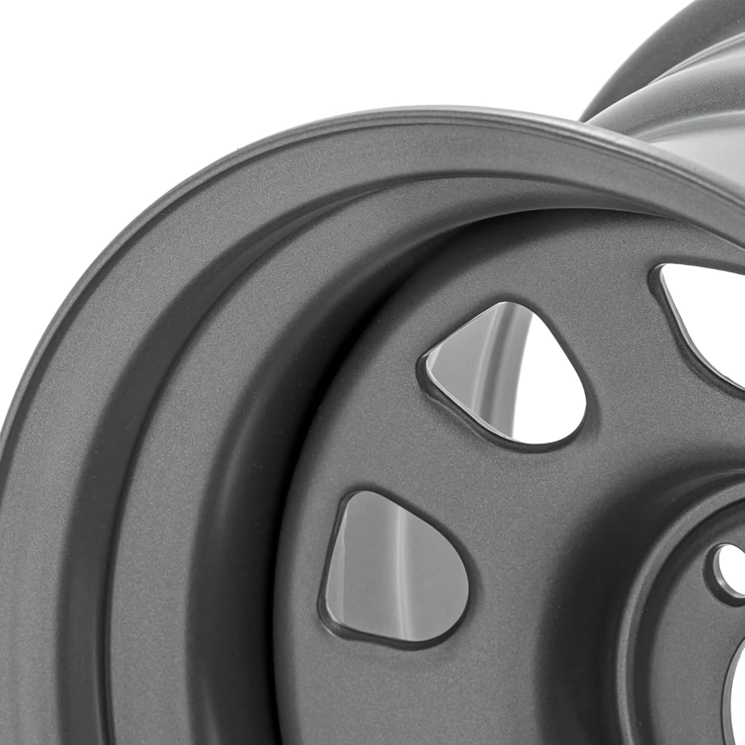 Gray Rough Country Steel Wheel - 15x8, 5x4.5 Bolt Pattern, 19mm Offset, 3.30 Bore, Heavy-Duty D-Window Off-Road Rim for Trucks & Jeeps