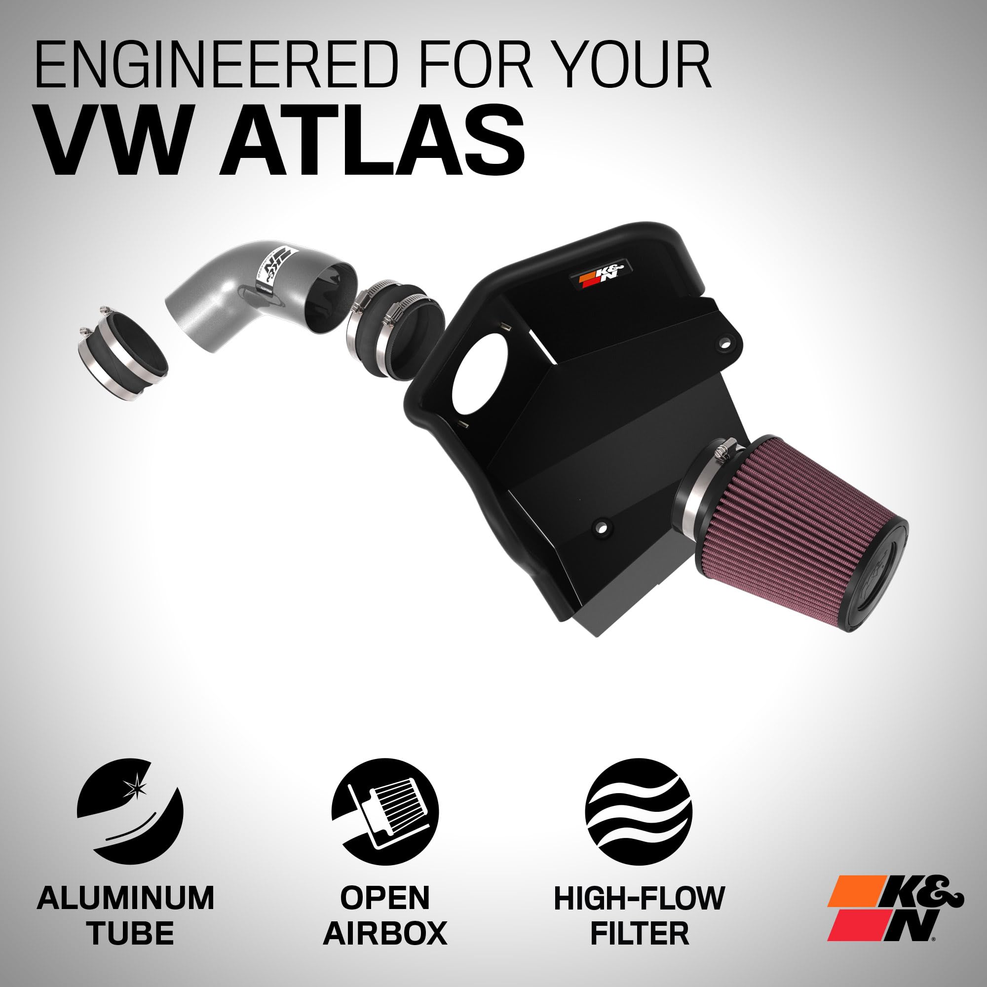 Cold Air Intake System K&N: High-Flow Air-Filter, Increase Performance & Horsepower: Compatible with 2018-2023 VOLKSWAGEN Atlas, 69-9756TC