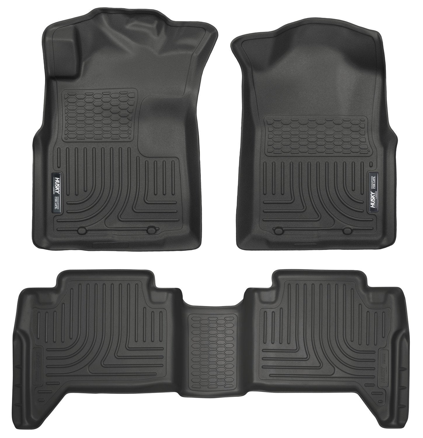 Husky Liners Floor Mats Weatherbeater | Fits 2005 - 2015 Toyota Tacoma Double Cab (Footwell Coverage) | Front & 2nd Row, 3-pc Black - 98951