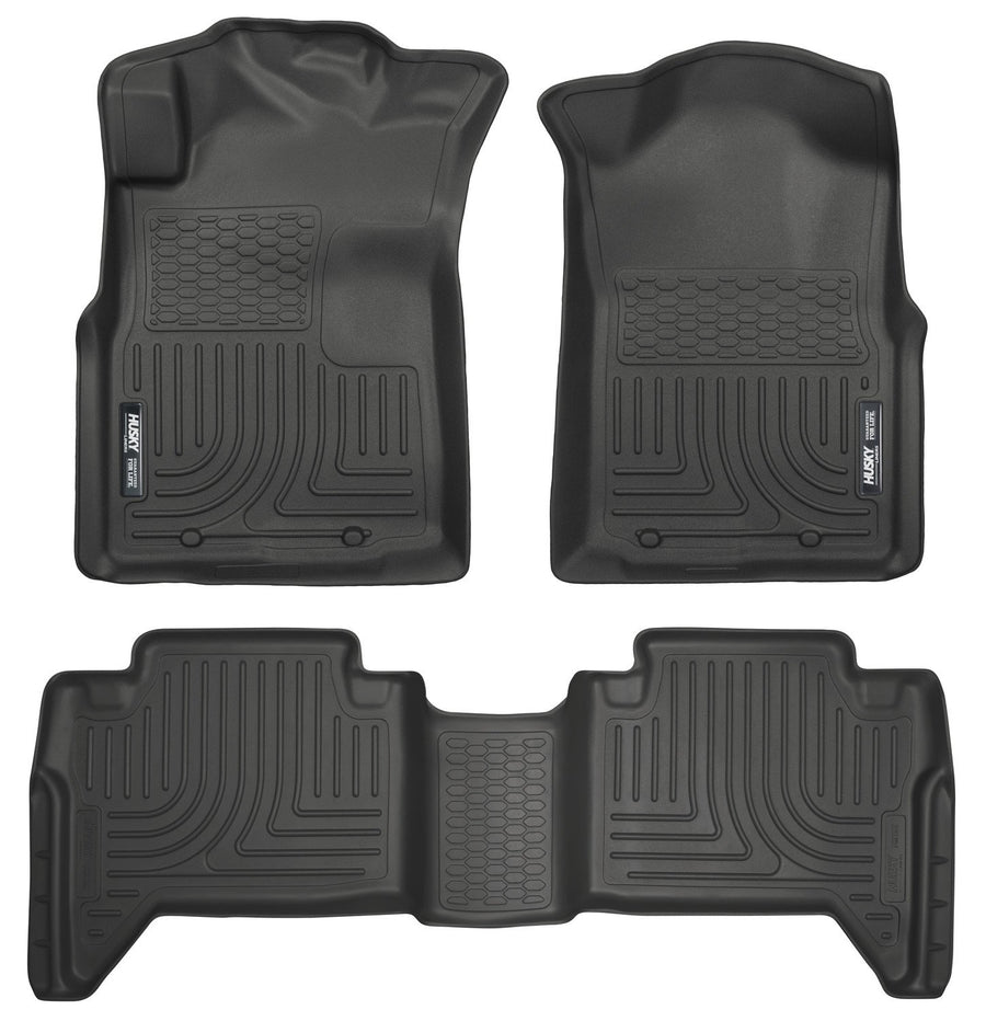 Husky Liners Floor Mats Weatherbeater | Fits 2005 - 2015 Toyota Tacoma Double Cab (Footwell Coverage) | Front & 2nd Row, 3-pc Black - 98951