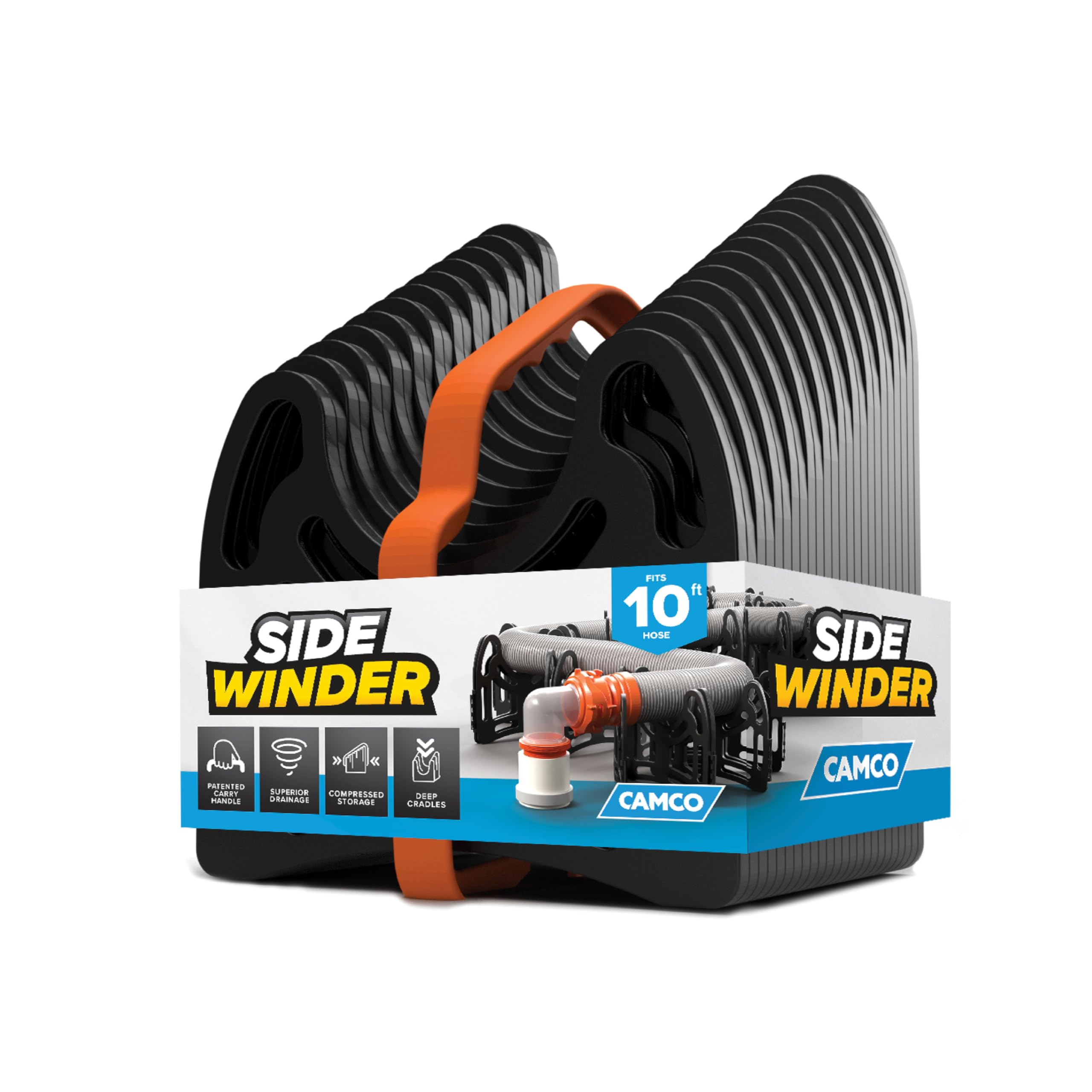 Camco 10-Ft Sidewinder RV Sewer Hose Support - Features Flexible Telescoping Design for Avoiding Obstacles & Deep Cradles Secure RV Sewer Hose - Out-of-the-Box Ready & Folds for RV Storage (43031)