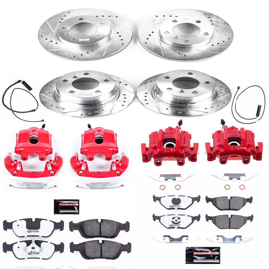 Power Stop Z26 Street Warrior Front and Rear Caliper Kit-Drilled/Slotted Rotors, Carbon Ceramic Brake Pads, Calipers For BMW Z3 1997-2002 [Model Specific]