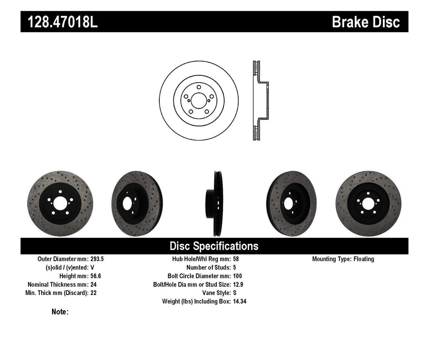 Front Left StopTech 128.47018L Sport Cross Drilled Brake Rotor