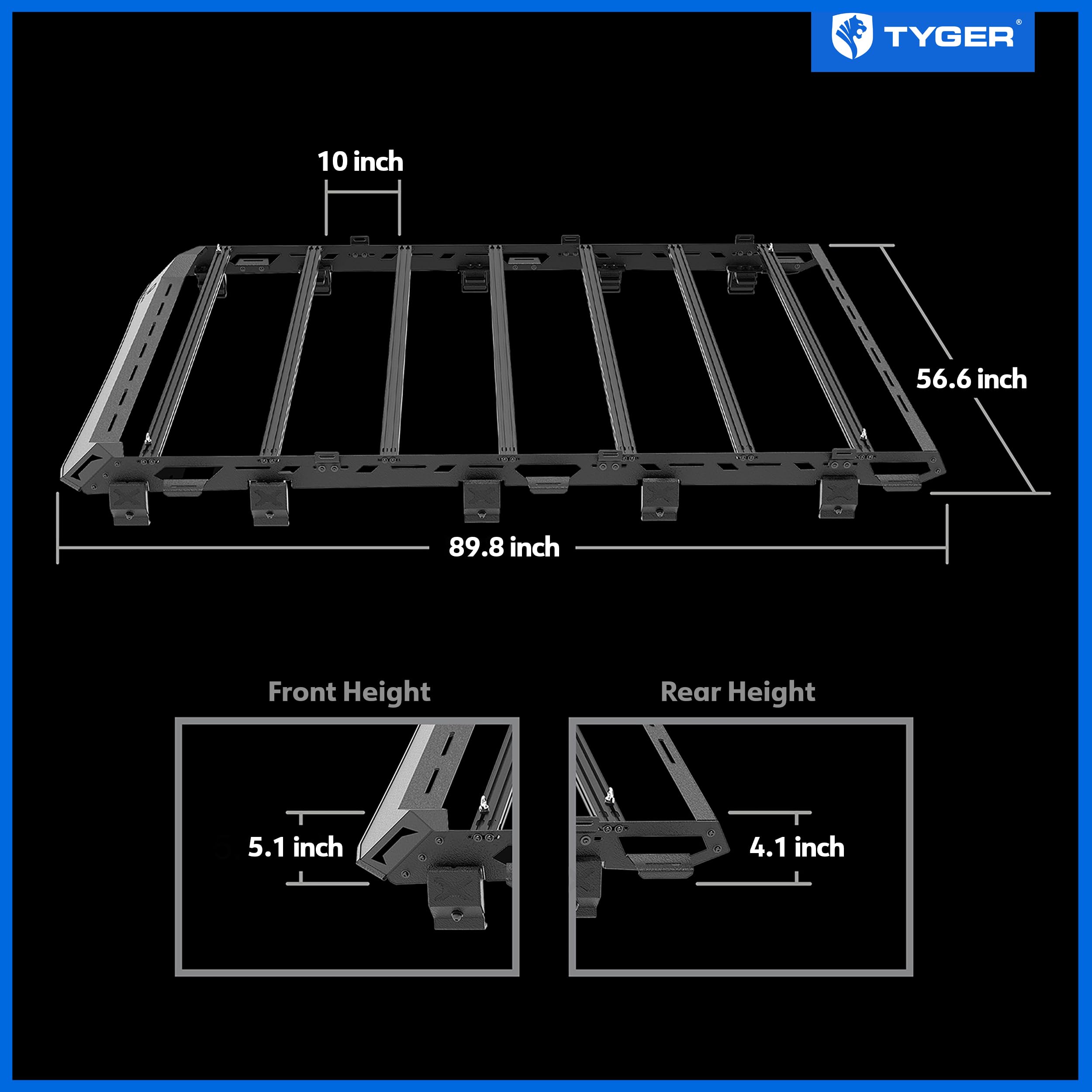 Tyger Auto Roof Rack Platform Style Compatible with 2018-2026 Jeep Wrangler JLU 4 Doors (Not for JKU) | for Models with Hard Top | Cargo Storage Carrier | Paintable Accent Inserts | TG-RR1J33558