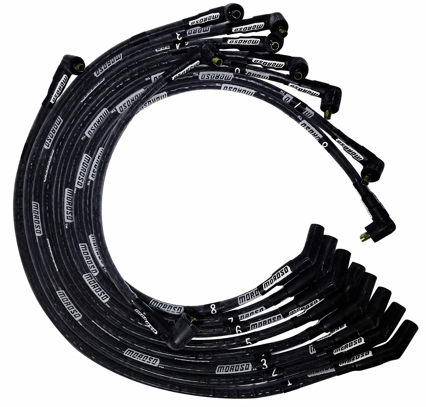 Moroso Ultra Series 51575 Black Sleeved Spark Plug Wires, Ford 351C/390/429/460, 135 Degree Plug Ends, Non HEI Distributor