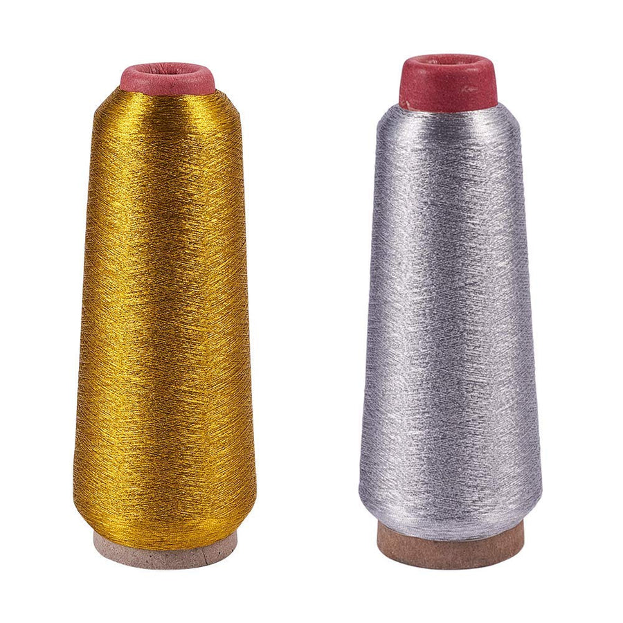 2 Spools JEWELEADER 6500 Yards Gold Silver Machine Embroidery Threads Polyester Sewing Thread Cross Stitch Floss for Making Handicraft Tassel Quilting Clothing Home Textile Decoration 3280 Yards/Spool