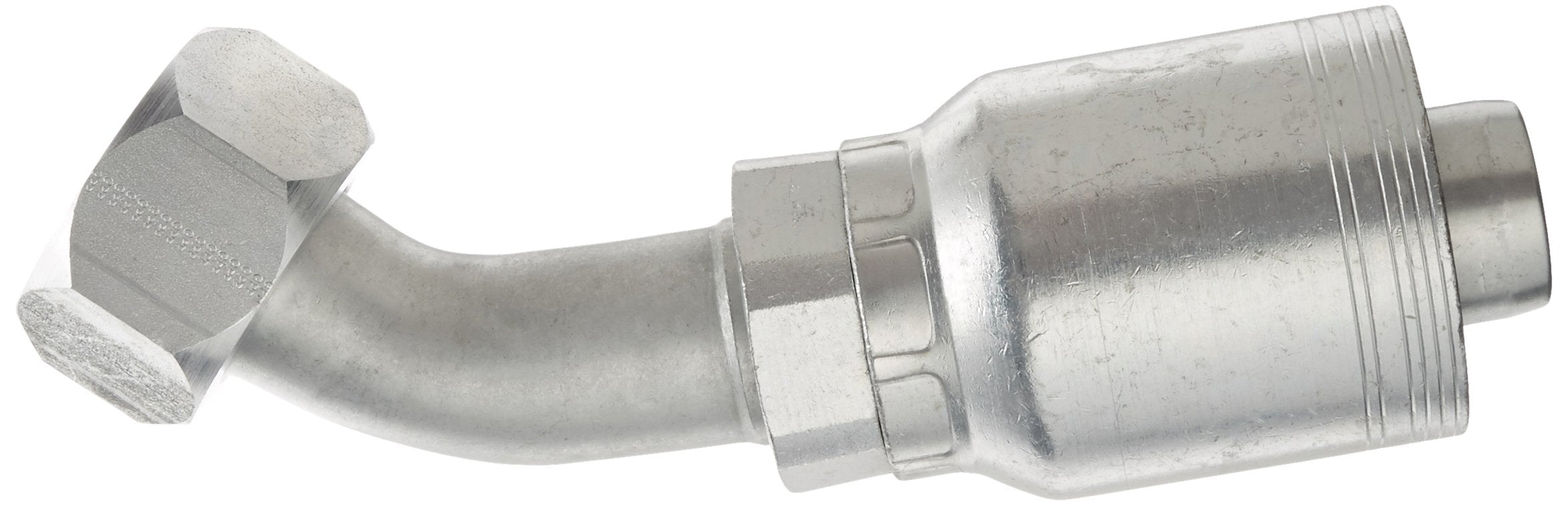 GlobalSpiral Series Gates MAX Pressure Couplings, Female JIC, 37 Degree Flare Swivel, 45 Degree Bent Tube, 1-1/2" ID 24GSM-24FJX45-034
