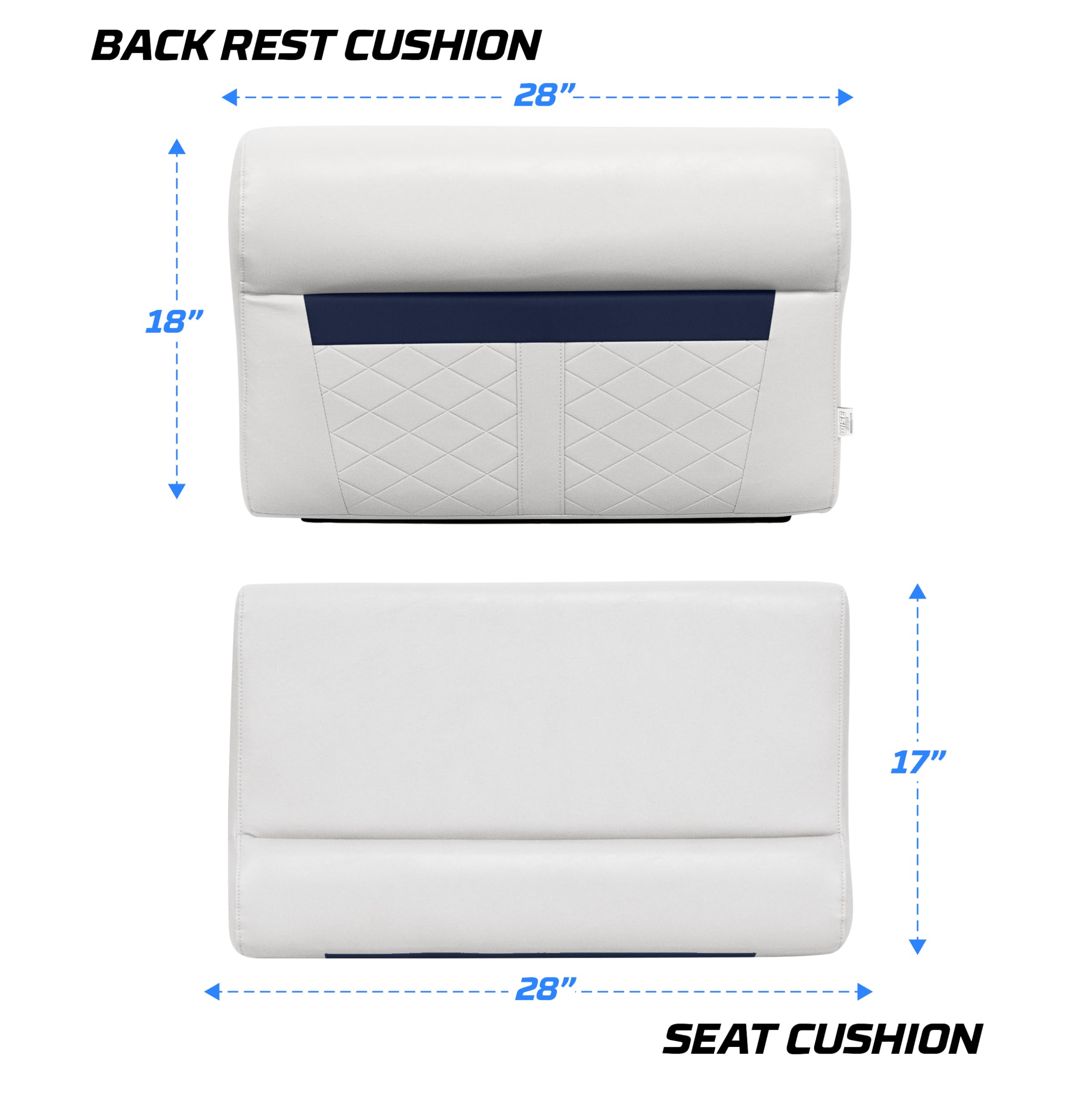 28" Wise DLX95-1904 Pontoon Bench Cushion Set - White/Mariner Blue DLX Series