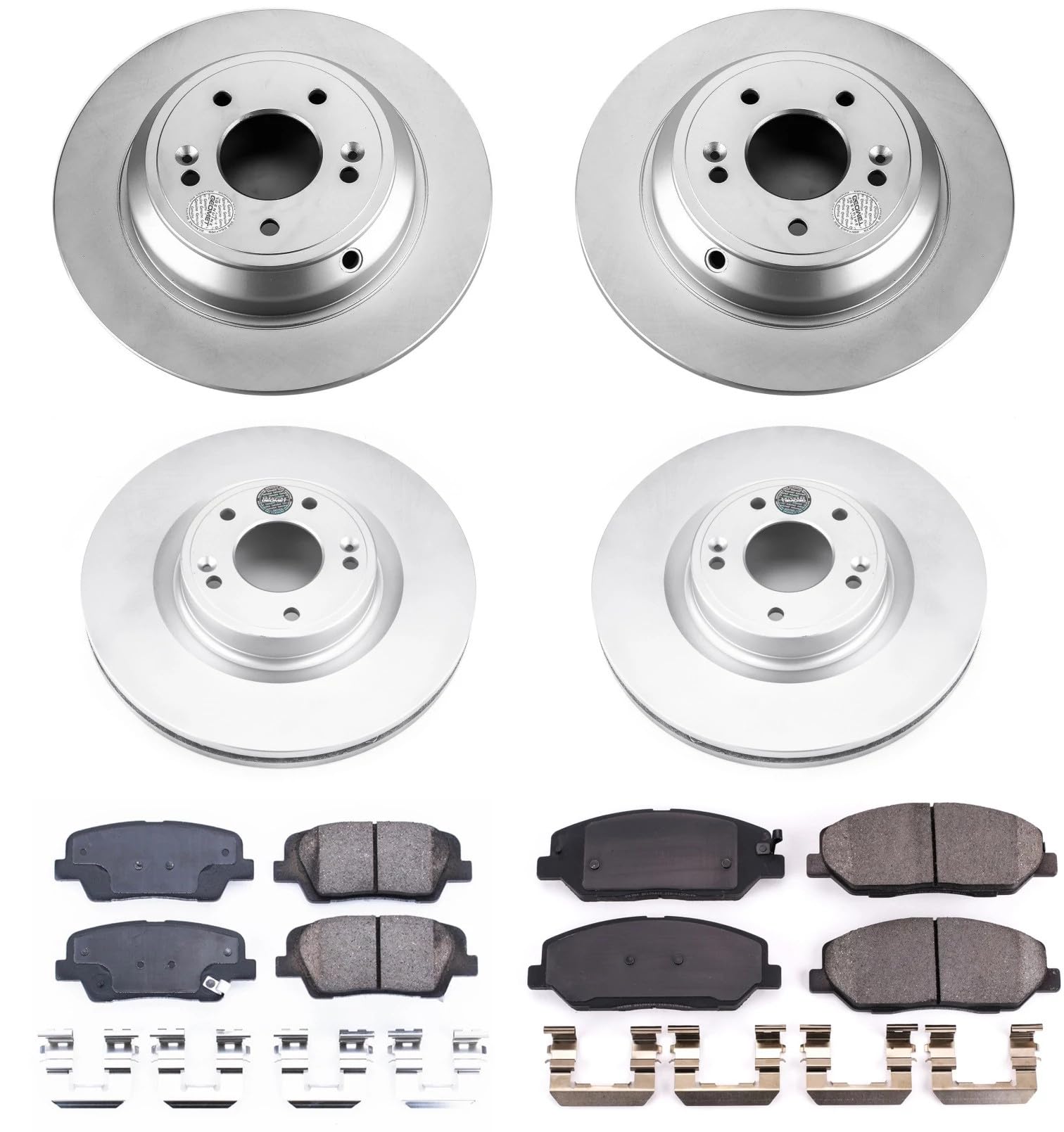 Power Stop Z17 CRK5922, Front and Rear Coated Rotor Kit-Coated Brake Rotors & Ceramic Brake Pads For Hyundai Genesis 2009 [Model Specific]