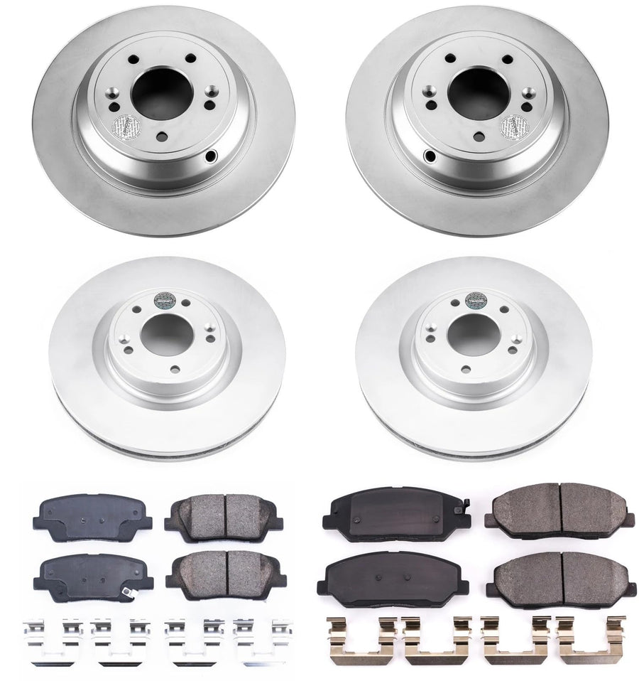 Power Stop Z17 CRK5922, Front and Rear Coated Rotor Kit-Coated Brake Rotors & Ceramic Brake Pads For Hyundai Genesis 2009 [Model Specific]