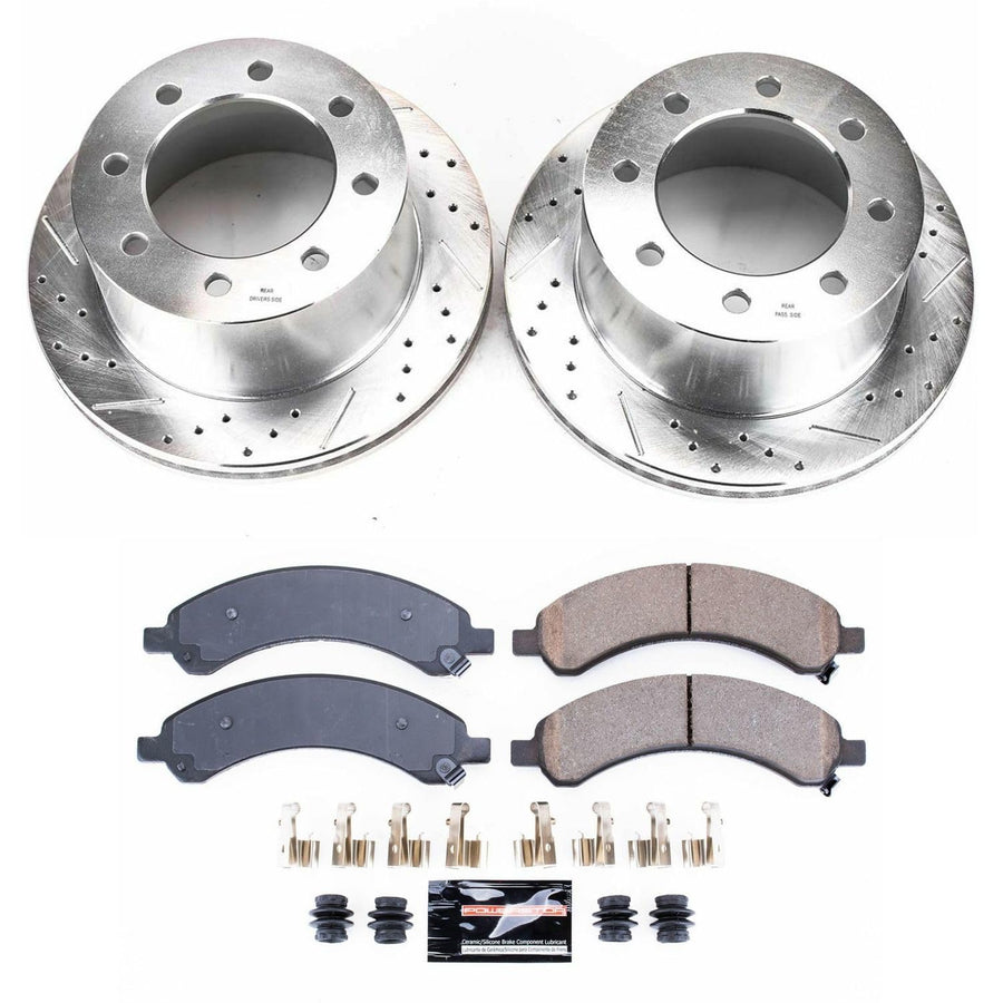 Power Stop K5328 Z23 Carbon Fiber Brake Pads Rear with Drilled & Slotted Brake Rotors Kit For Chevrolet Express 3500 2003-2008, GMC Savana 3500 2003-2008 [Model Specific]