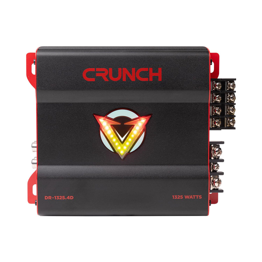 Crunch V-Drive 1325W 4-Channel Car Audio Amplifier - Class D, QTD Cooling, LED VU-Meter, Adjustable Crossovers, Multiple Operation Modes