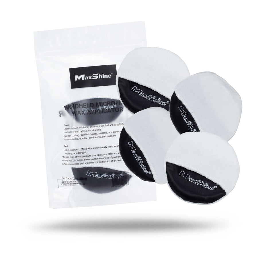 Maxshine Microfiber Handheld Wax Applicator Pad | White+Black, 3.35" Diameter, Ultra-Soft, Scratch-Free | Versatile Detailing for Wax, Polish, Protectant, Streak-Free Finish