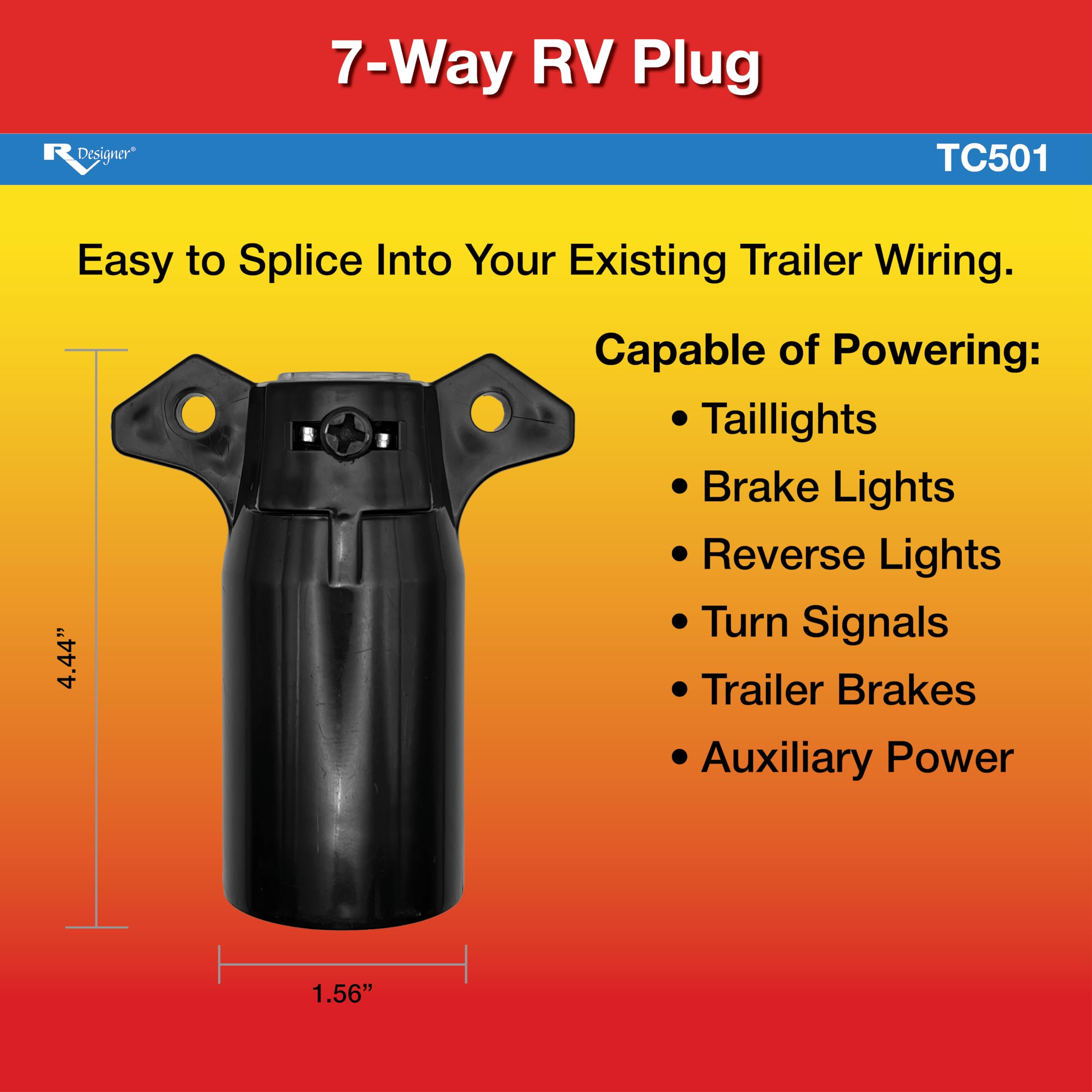 7-Way RV Blade Plug RV Designer TC501 – Trailer-Side Electrical Connector for RV, Camper, or Travel Trailer – Durable ABS Housing, Easy Wiring