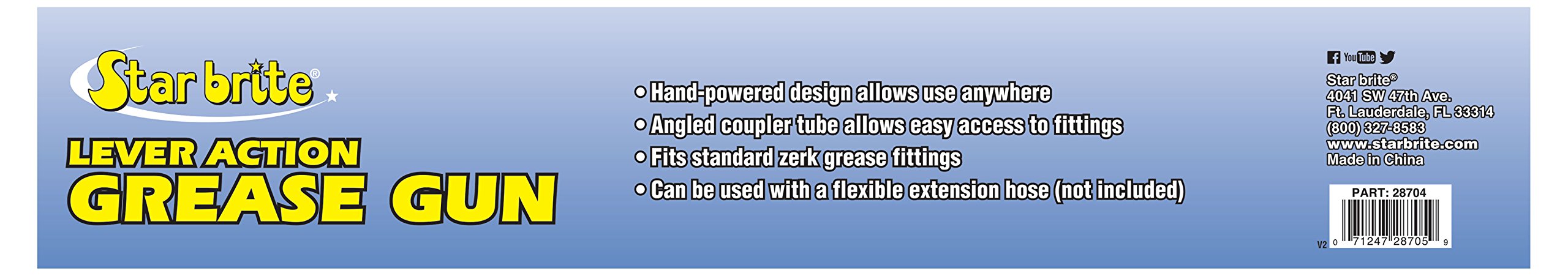 STAR BRITE Lever Standard Duty Grease Gun - 14 OZ Cartridge, Corrosion-Resistant, Fits Standard Zerk Fittings, Ideal for Marine, Auto & Home Lubrication (028704)