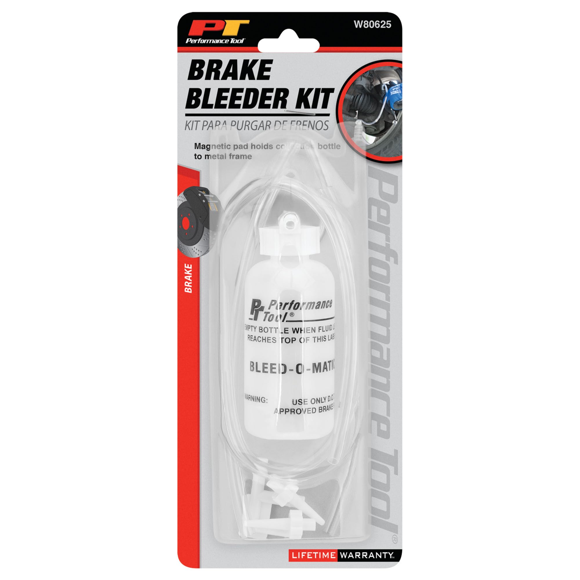 Brake Bleeder and Vacuum Pump Kit Performance Tool W80625 with Magnetic Pad and Adapters for Easy Air Bleeding of Brake Lines
