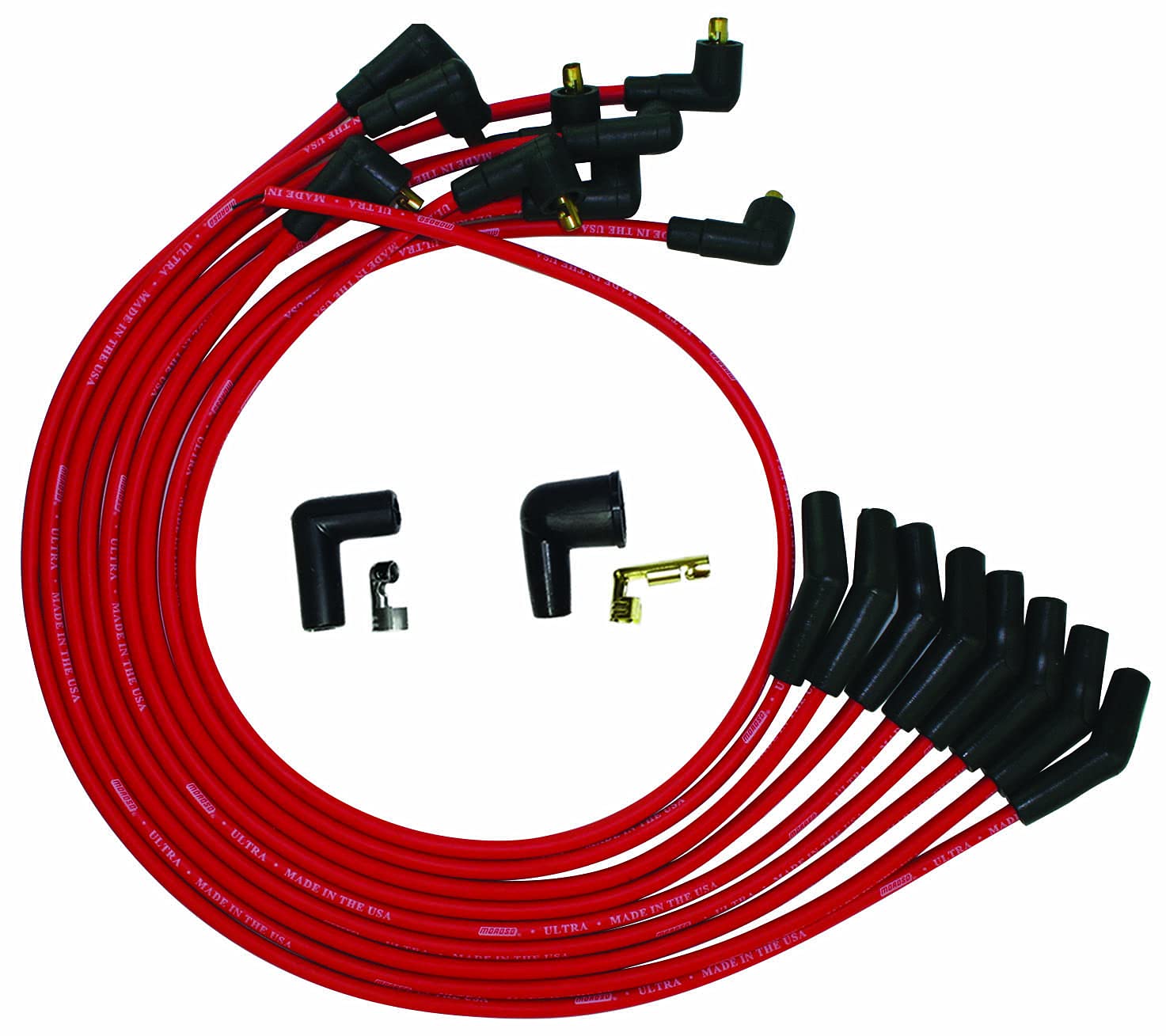 Moroso Ultra Series Red Spark Plug Wires, 351W Ford, 135 Degree Plug Ends, Non HEI Distributor